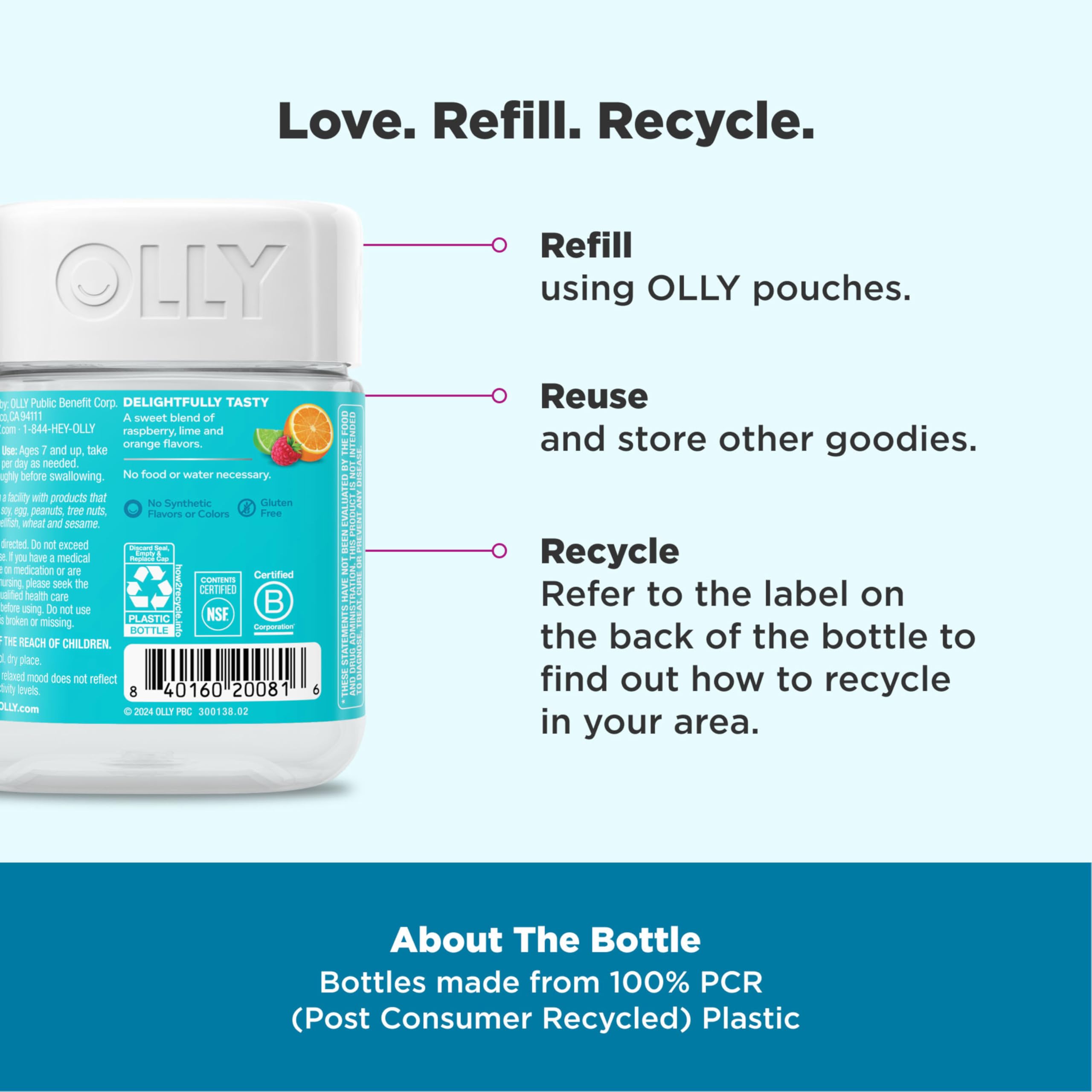 OLLY Kids Chillax Gummy, For a Calm and Relaxed Mood*, Magnesium, L-Theanine, Lemon Balm Extract, Chewable Supplement, Sherbet Flavored, 25 Day Supply - 50 Count OLLY uk supplements