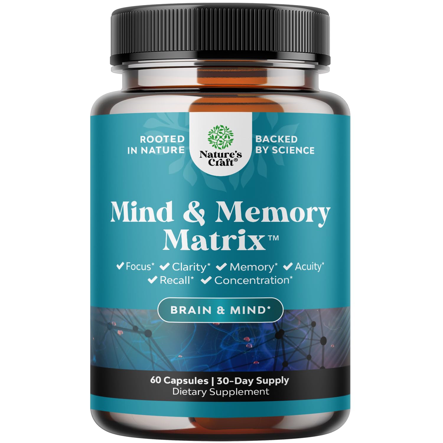 Nootropic Brain Supplement for Memory and Focus Enhancement - Vitamins for Mental Health & Clarity with VIT A, B6, Riboflavin, Niacin, Thiamin & Folate - Cognitive Complex for Mind Vitality - 60 Ct Natures Craft uk supplements