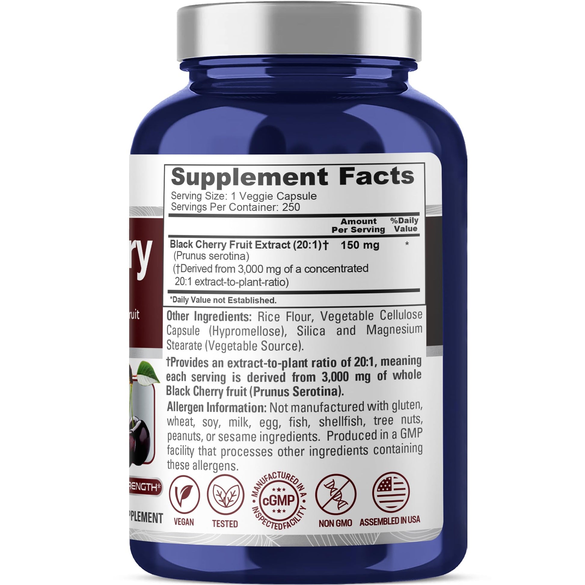NusaPure Black Cherry Extract 20:1 - Suitable for Vegetarian/Vegan, Non - GMO - 3,000mg 250 Capsules NusaPure uk supplements
