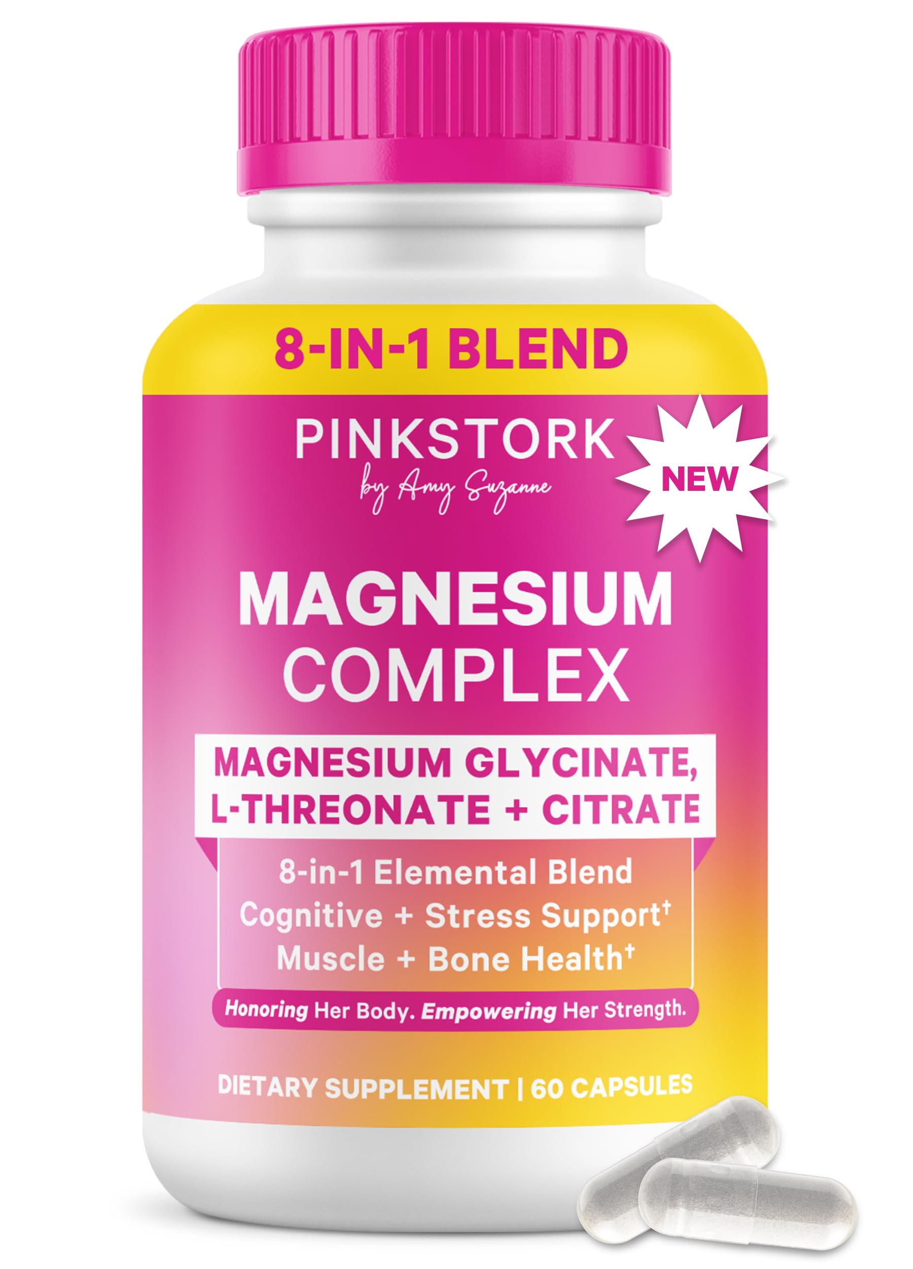 Pink Stork Magnesium Complex for Women - 8 Forms Including Glycinate, Malate, Citrate & L-Threonate - Stress, Sleep, Muscle & Hormone Support - 400 mg Elemental Magnesium - 60 Vegan Capsules Pink Stork uk supplements