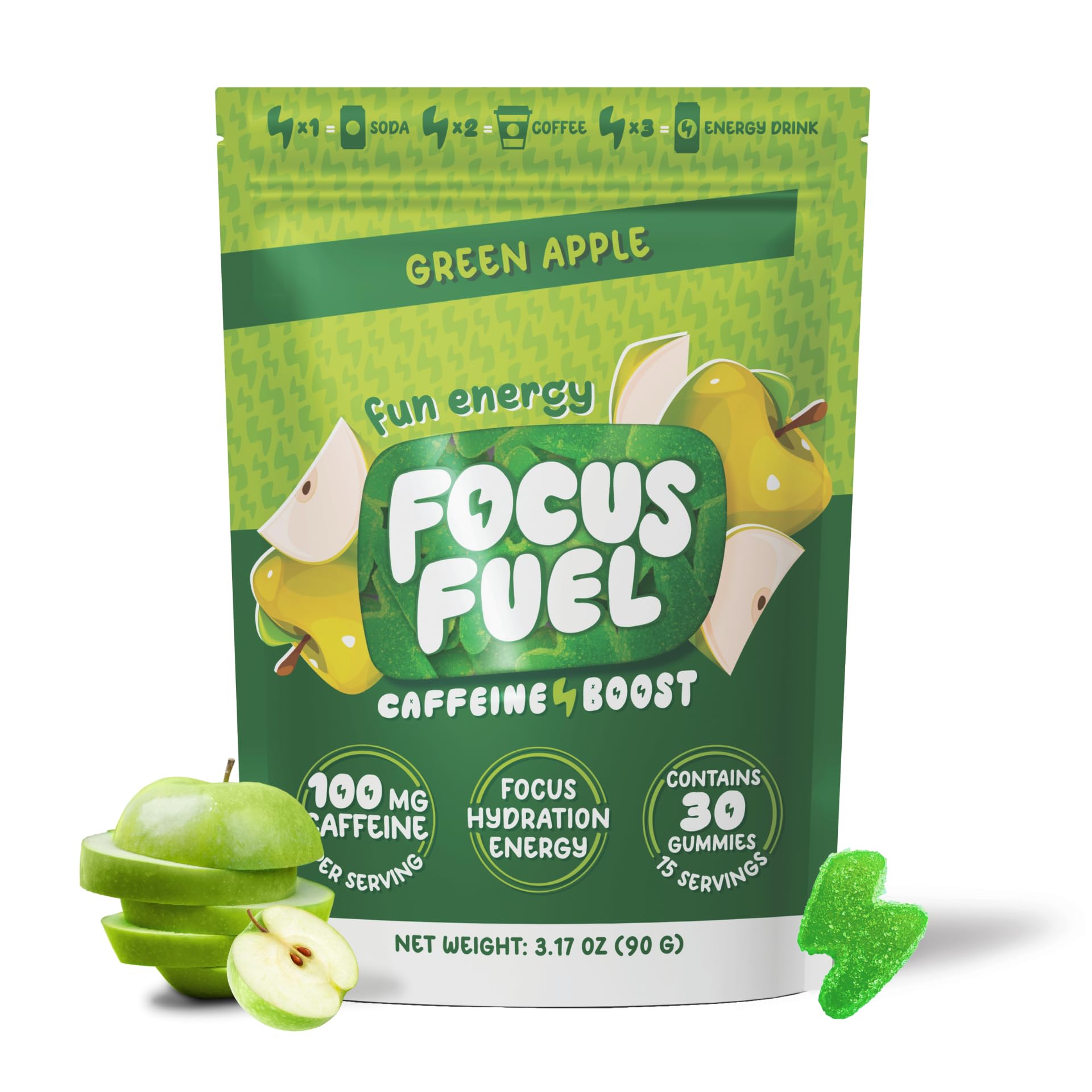 FocusFuel Energy Chews – Green Apple Flavor (15 Servings) – 100mg Caffeine + B12, Magnesium, Alpha GPC – Boost Focus & Energy – No Crash or Jitters FocusFuel uk supplements
