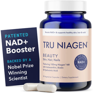 TRU NIAGEN BEAUTY NAD+ for Hair, Skin & Nails | Contains Niagen®, Astaxanthin, Hyaluronic Acid, Biotin | Supports Skin Elasticity & Moisture Retention | Daily Supplements for Men & Women | 30 Servings TRU NIAGEN uk supplements