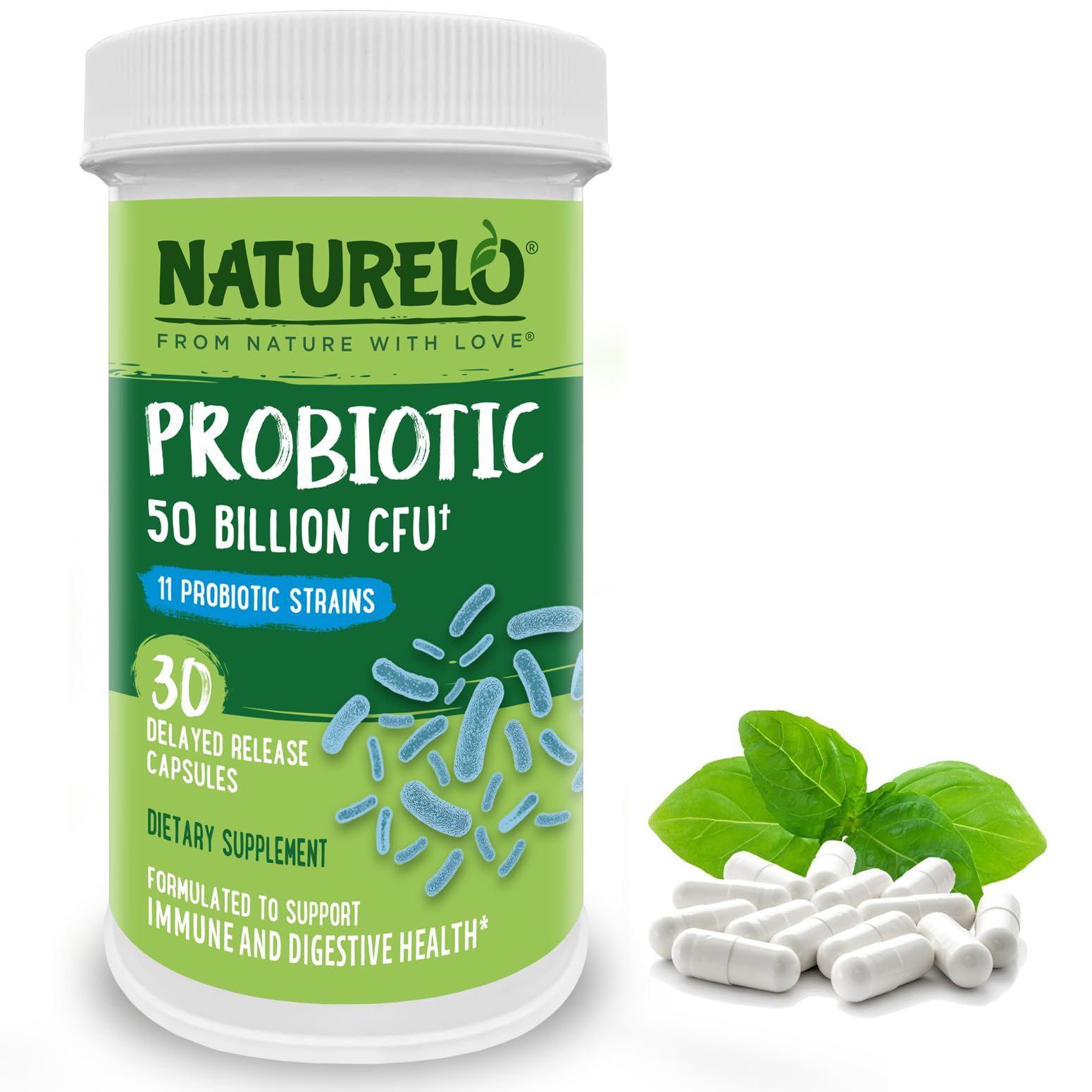 NATURELO Probiotic Supplement - 50 Billion CFU - 11 Strains - One Daily - Helps Support NATURELO uk supplements