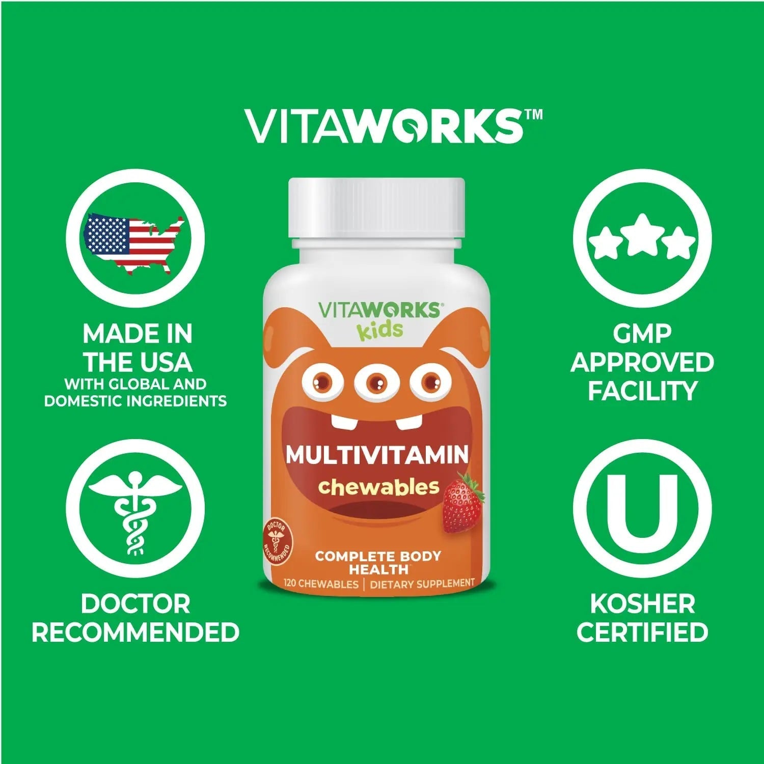 VitaWorks Kids Multivitamin with Iron & Minerals Chewable Tablets - Mixed Fruit Flavor - Vegetarian, GMO-Free, Nut Free VitaWorks uk supplements
