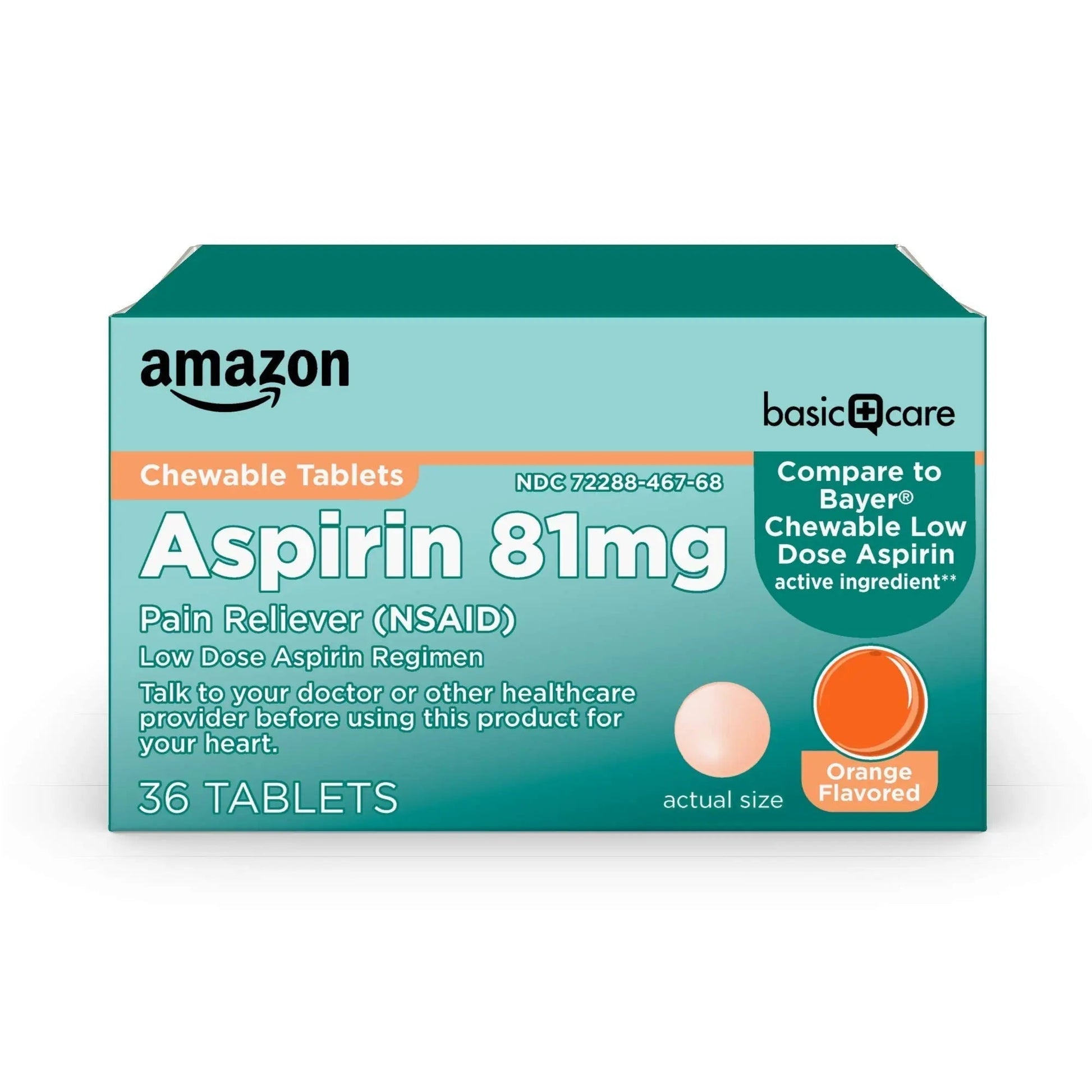 Amazon Basic Care Low Dose Aspirin 81 mg Chewable Tablets, Pain Reliever for Minor Aches, Orange Flavor, 36 Count Amazon Basic Care uk supplements