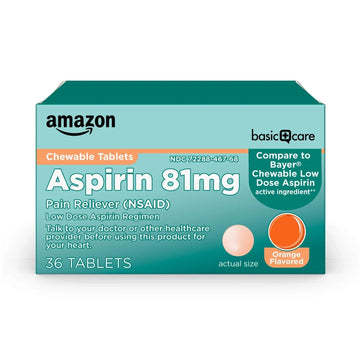 Amazon Basic Care Low Dose Aspirin 81 mg Chewable Tablets, Pain Reliever for Minor Aches, Orange Flavor, 36 Count Amazon Basic Care uk supplements