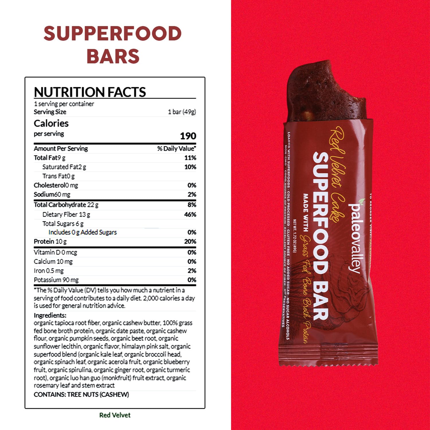 Paleovalley Superfood Bars – Red Velvet– 10 Pack – 9g Protein per Bar – Gluten-Free, Grain-Free, Paleo, Non-GMO – On-the-Go Snack Paleovalley uk supplements