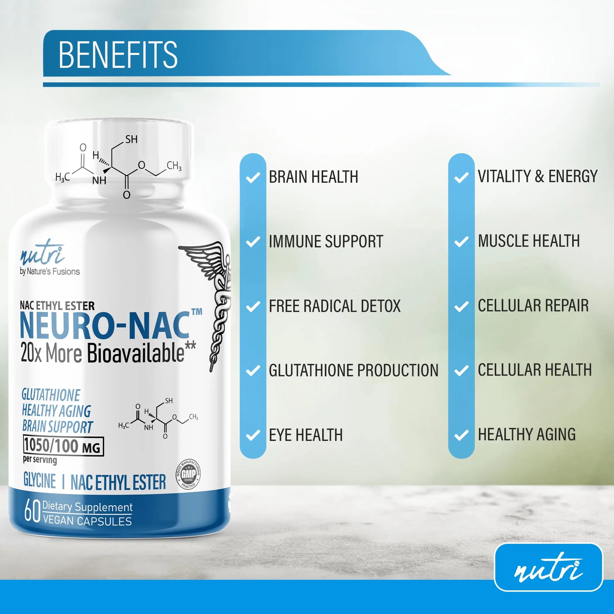 Neuro NAC Supplement N-Acetyl Cysteine Ethyl Ester - 20x More Bioavailable Than NAC 600 mg - Boost Glutathione 10x More Than Liposomal Glutathione Nature's Fusions uk supplements
