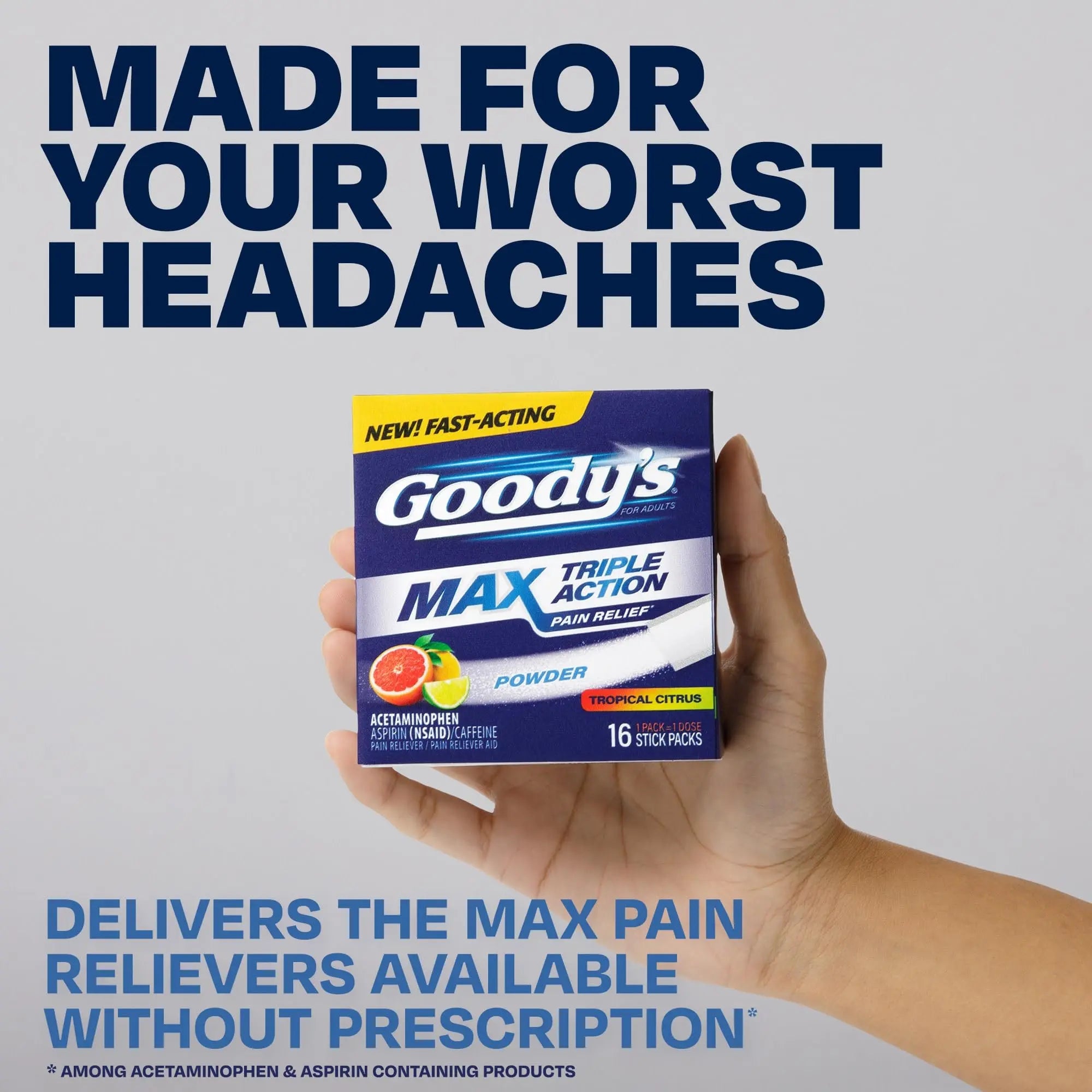 Goody’s Max Triple Action Pain Relief – Headache Relief Powder with Acetaminophen, Aspirin & Caffeine for Fast, Effective Relief of Tough Headaches, Tropical Citrus, 16 Count Goody's uk supplements