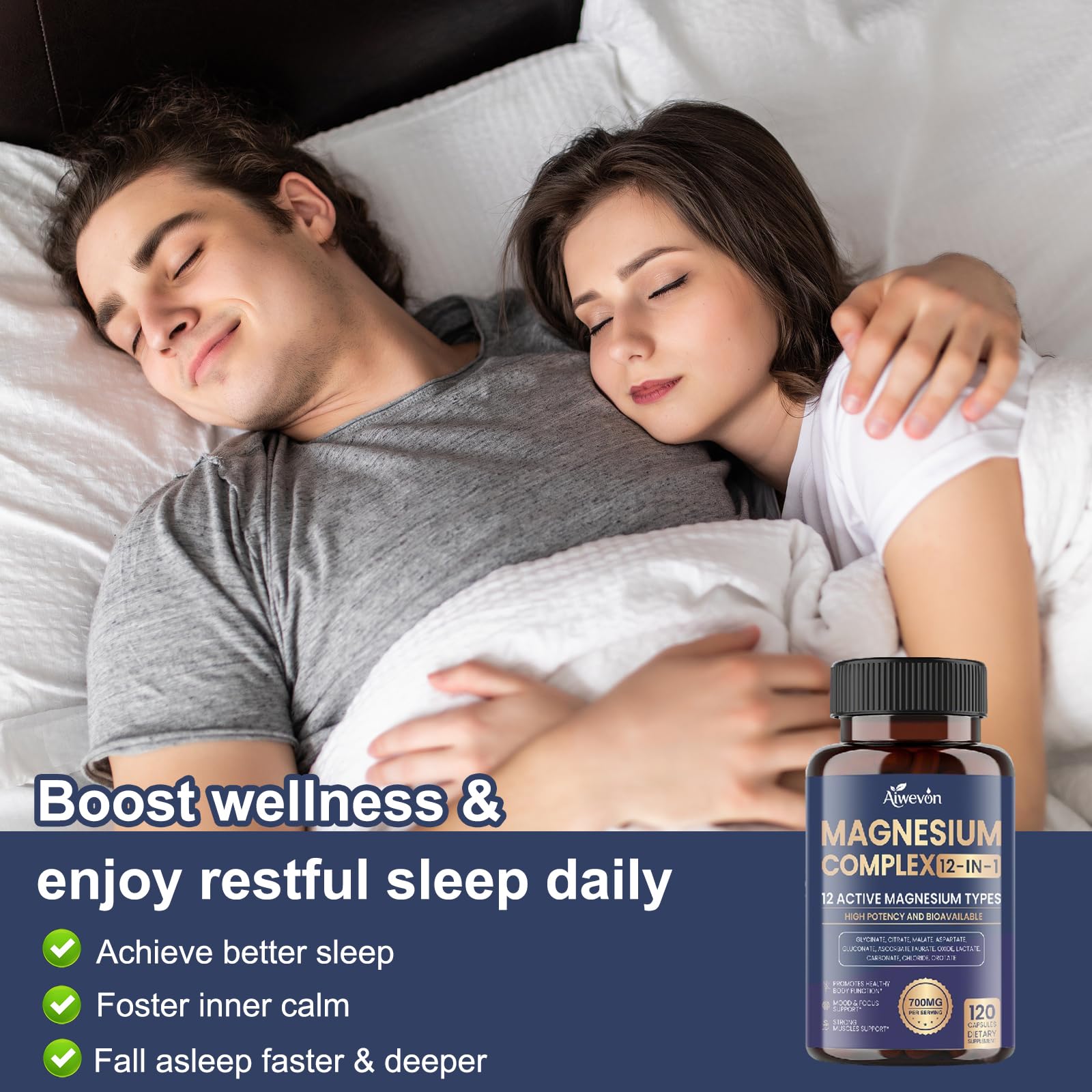Magnesium Complex 700mg, 12 in 1 Magnesium Supplement with Glycinate, Citrate, Malate, Oxide, Taurate & Orotate, High Absorption Magnesium for Sleep, Muscle, Nerve & Heart Support, Vegan, 120 Capsules Aiwevon uk supplements