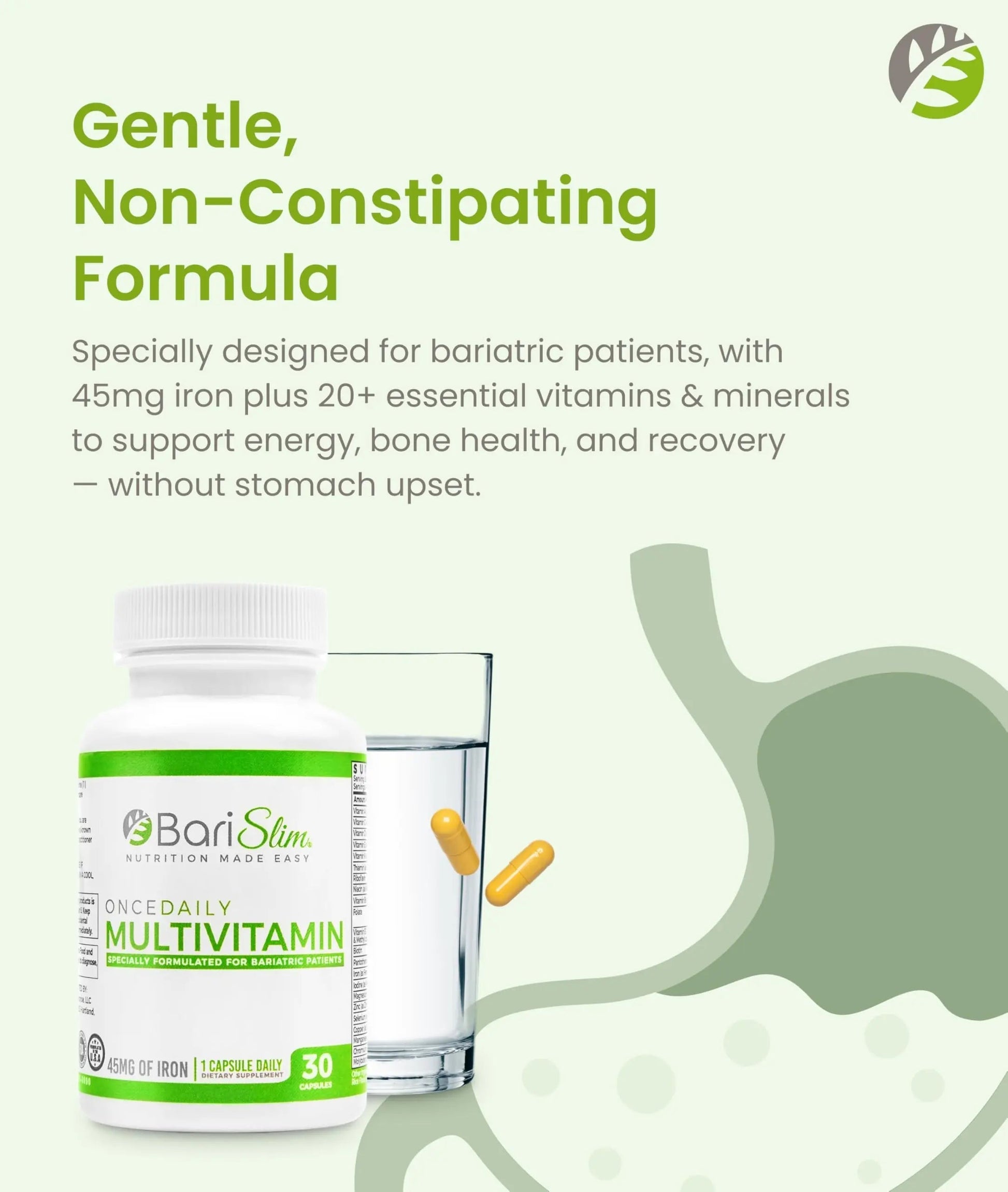 BariSlim Once Daily Bariatric Multivitamin Capsule - 45mg of Iron - Bariatric Vitamin & Supplement for Post Bariatric Surgery Including Gastric Bypass & Gastric Sleeve | 90 Day Supply BariSlim uk supplements