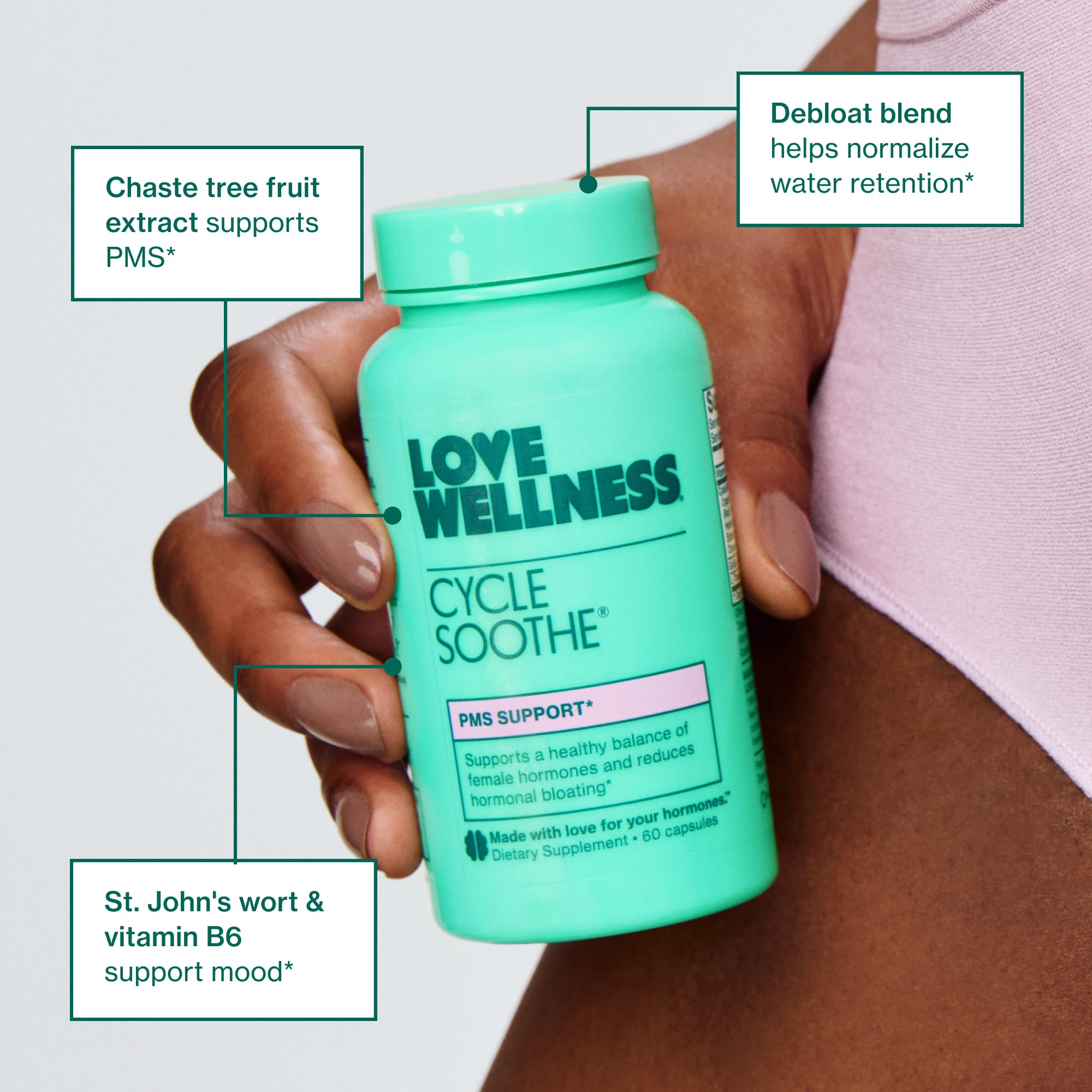 Love Wellness Cycle Soothe Supplement | Promotes a Happy Mood | Helps with PMS Hormones, Stress Relief, & Improves Mood | 60 Capsules Love Wellness uk supplements