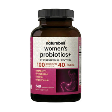 NatureBell Women's Probiotics+ - 240 Vegetarian Capsules - Prebiotic, Probiotic, Postbiotic & Digestive Enzymes - Made with Cranberry, D-Mannose, Inositol & More NatureBell uk supplements