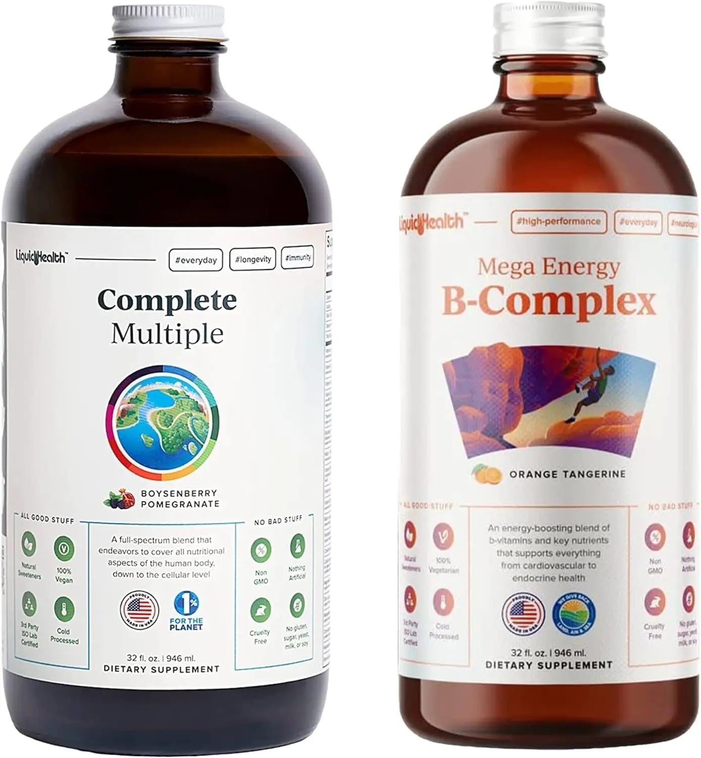 LIQUIDHEALTH Complete Multiple & Mega Energy B-Complex Daily Liquid Vitamins Bundle for Adults - Immune System Support, Increase Energy, Gut & Heart Health LIQUIDHEALTH uk supplements