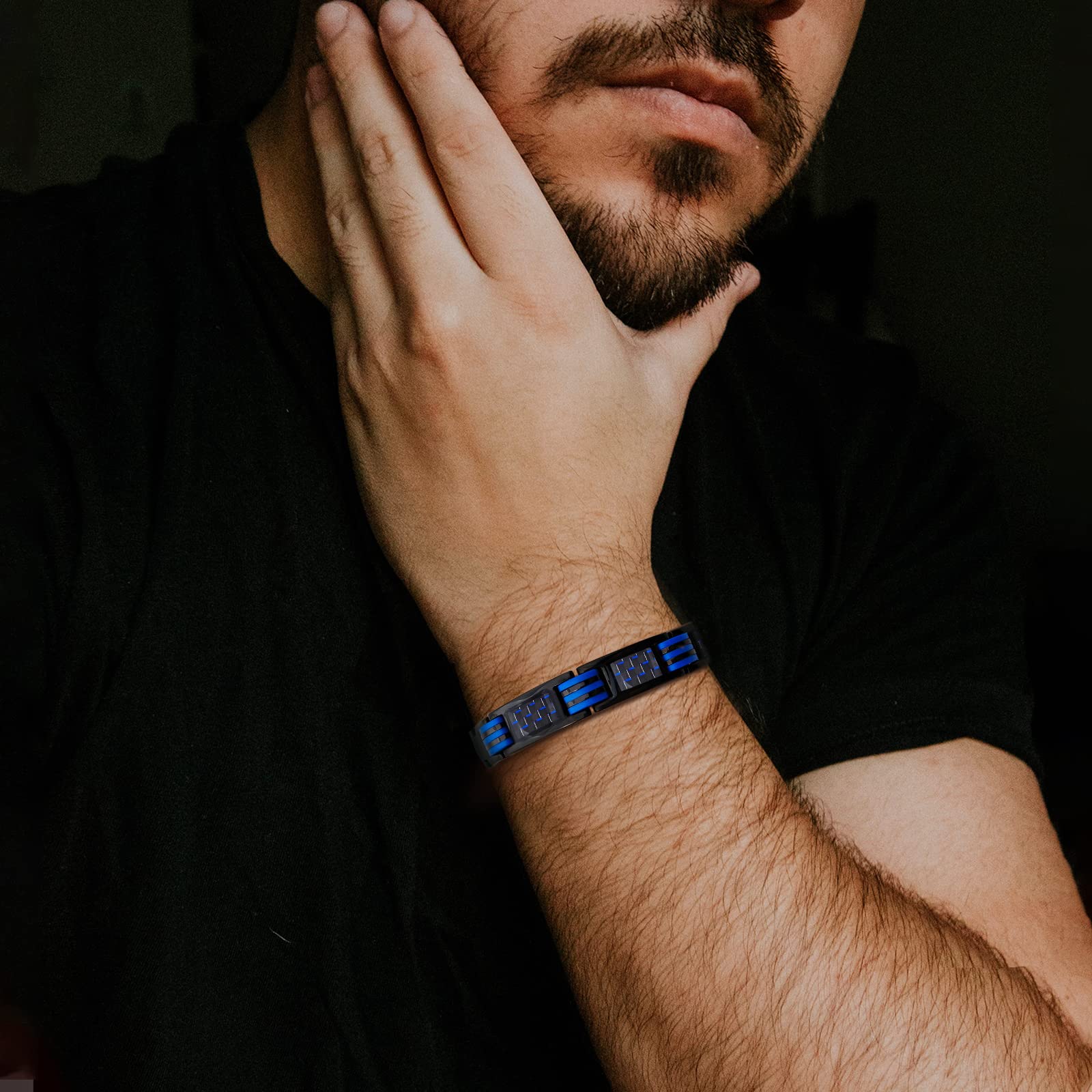 JEROOT Magnetic Bracelets for Men, Blue Carbon Fiber Pure Titanium Magnetic Bracelet JEROOT uk supplements