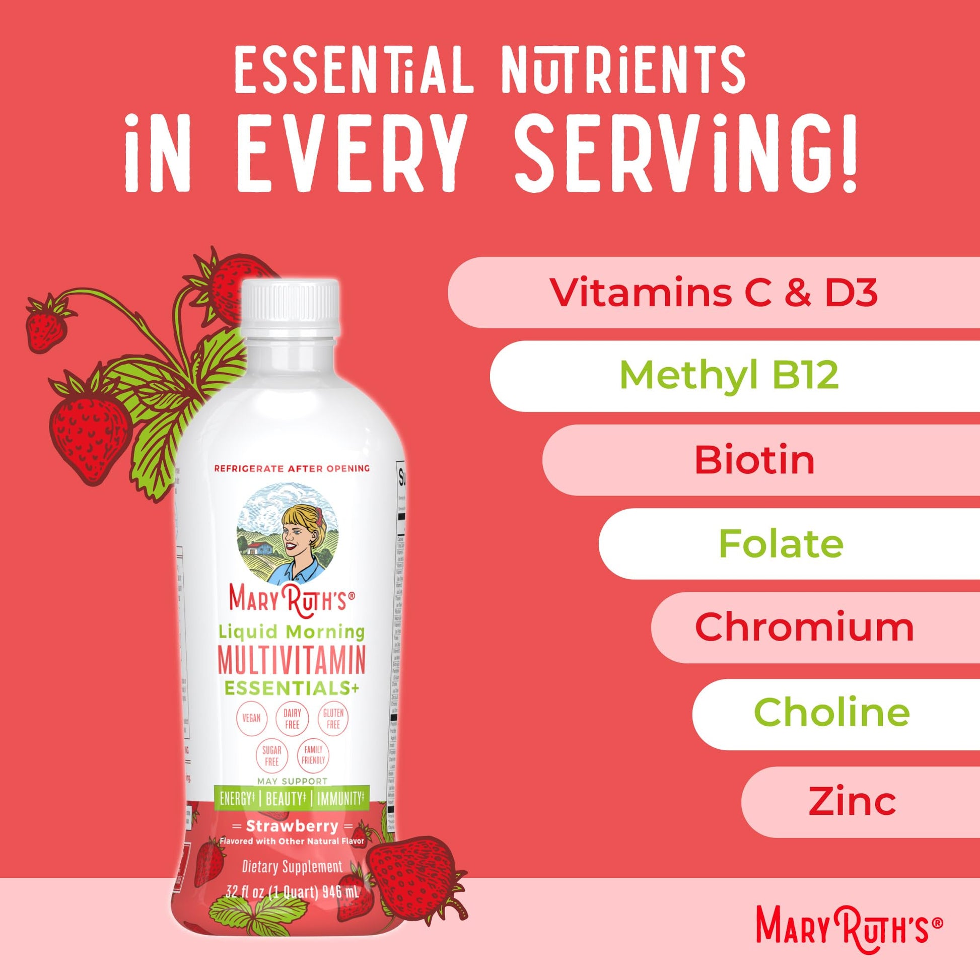MaryRuth's Liquid Morning Multivitamin Essentials+ | Vitamin A C D E B6 B12 K2 Biotin Zinc | Mens Womens Multivitamin | Immune Support | Beauty | Sugar Free | Vitamins for Ages 1+ | Vegan | 32 Fl Oz MARYRUTH'S uk supplements