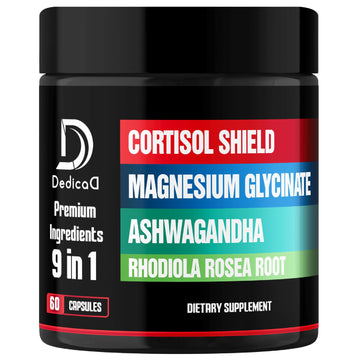 DEDICAD 9in1 Cortisol Shield - Magnesium Glycinate & Ashwagandha with Rhodiola, Phosphatidylserine, Passion Flower, L-Theanine, Apigenin, Licorice, Magnolia - Rest Well & Mood Balance - 60 Count DEDICAD uk supplements