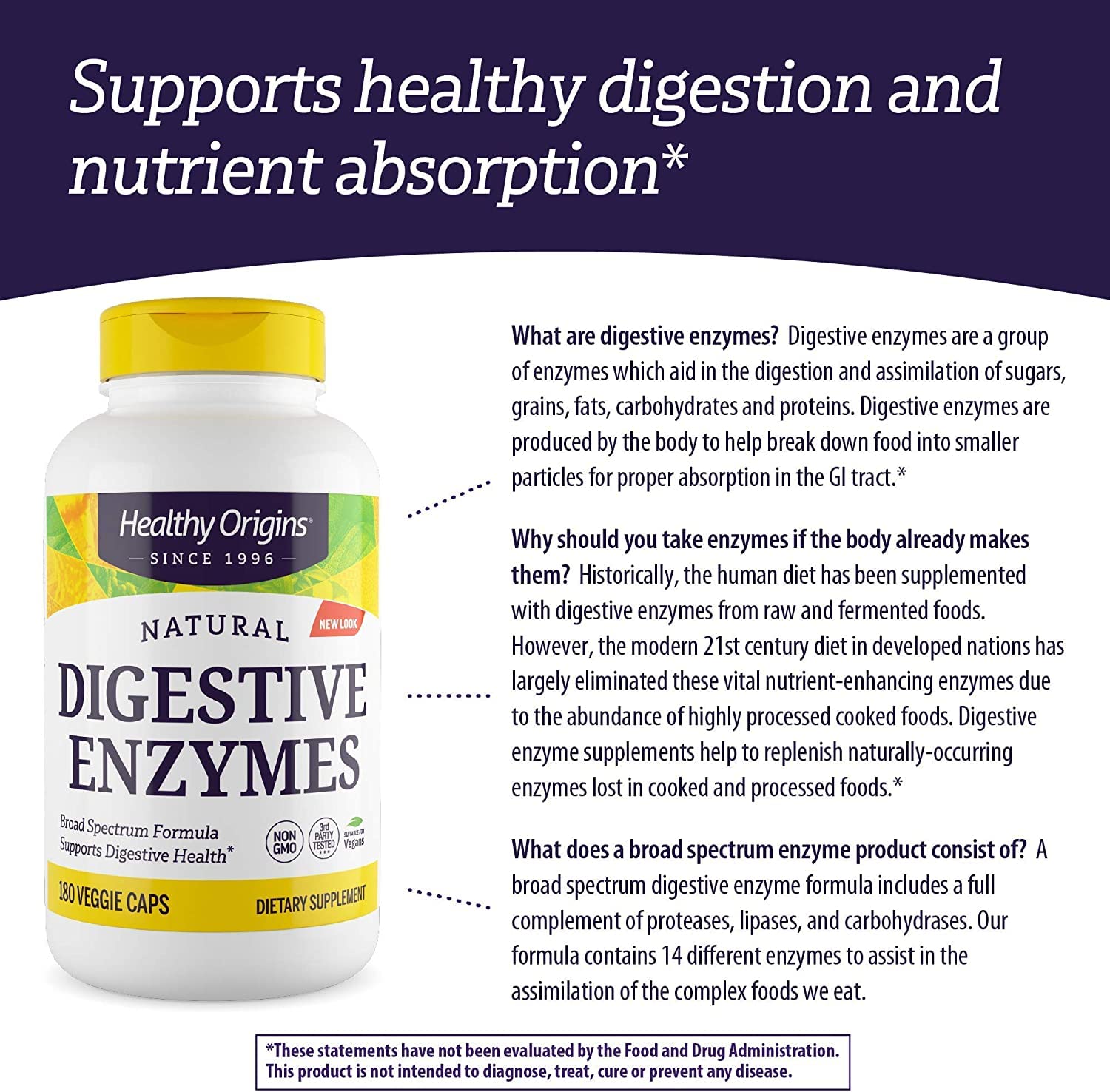 Healthy Origins Digestive Enzymes (NEC) Broad Spectrum - with Protease Healthy Origins uk supplements