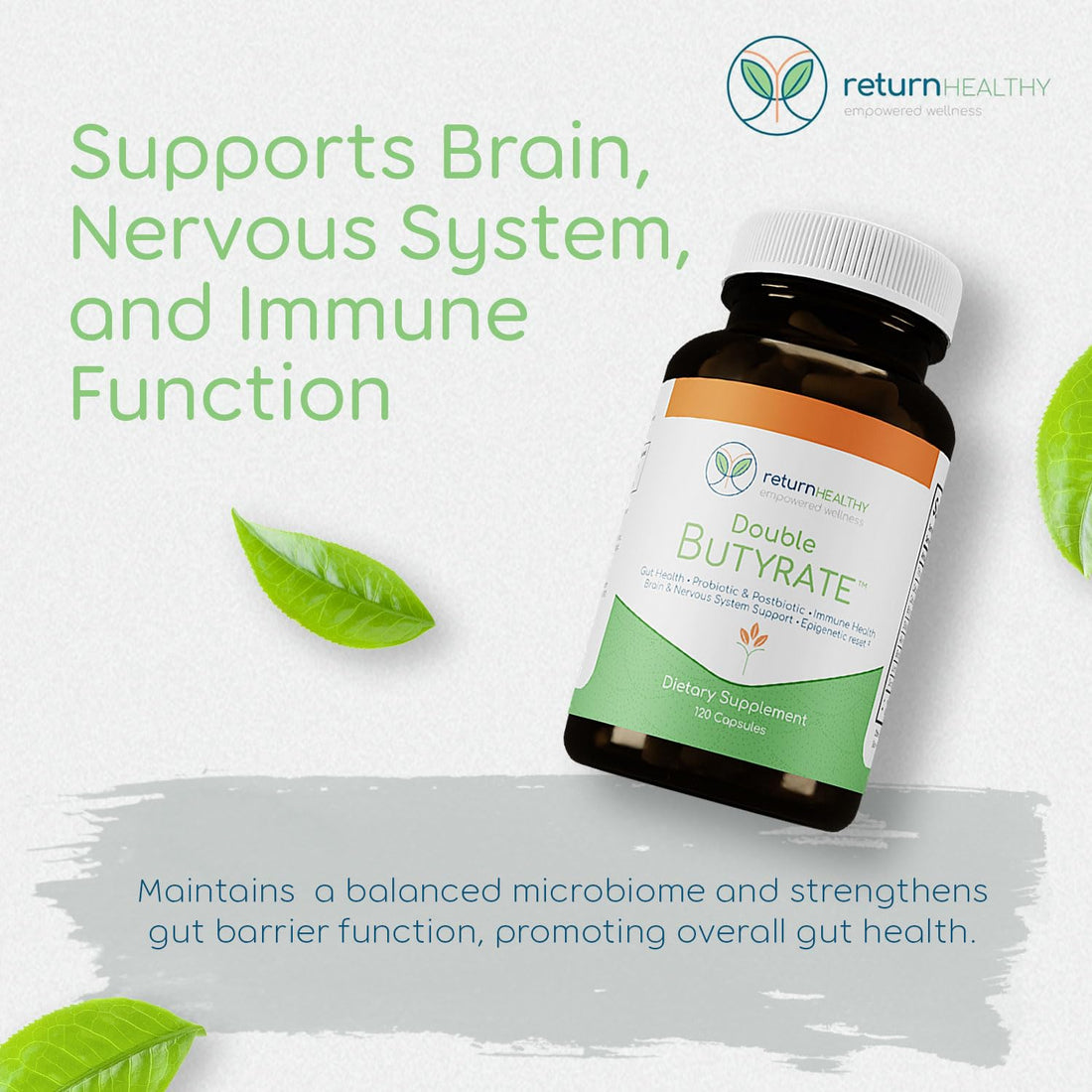 Return Healthy Double Butyrate Gut Health Supplement | Probiotic & Postbiotic Digestive Supplements for Gut Support | Enhances Immune, Brain,