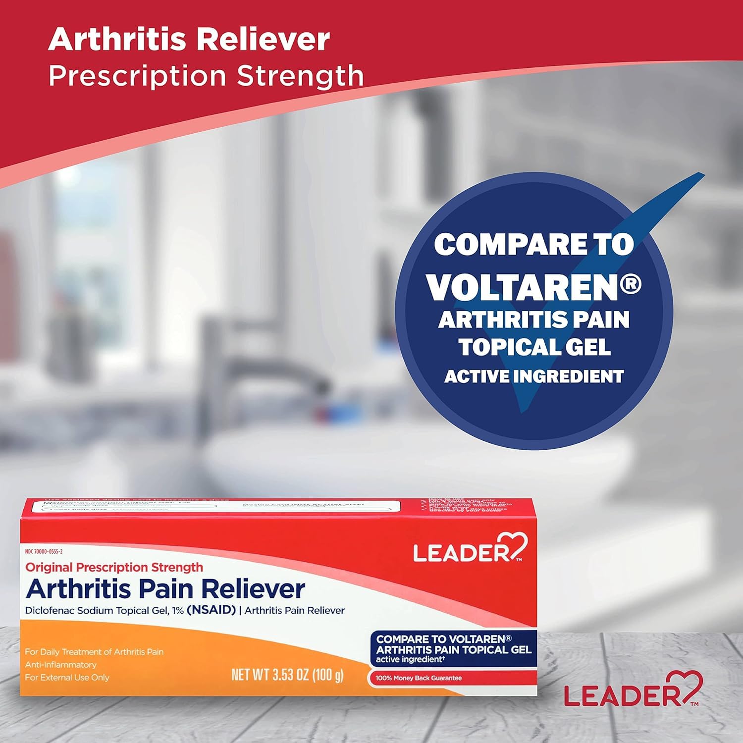Leader Arthritis Pain Relief Gel, Original Prescription Strength, Diclofenac Sodium Topical Gel 1%, for Adults, Both Men & Women, and Children 12+, Compare to Voltaren, 3.53 Oz Leader uk supplements