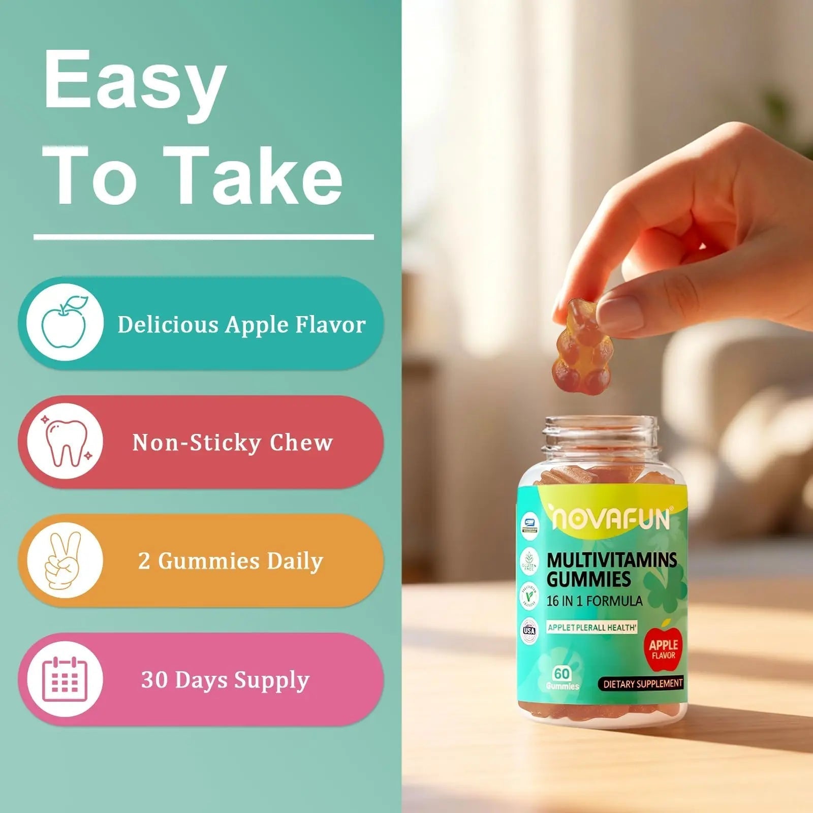 Novafun Multivitamin Gummies,16-in-1 Multi Vitamin Supplements for Women, Men & Kids, Essential Vitamins & Minerals Novafun uk supplements