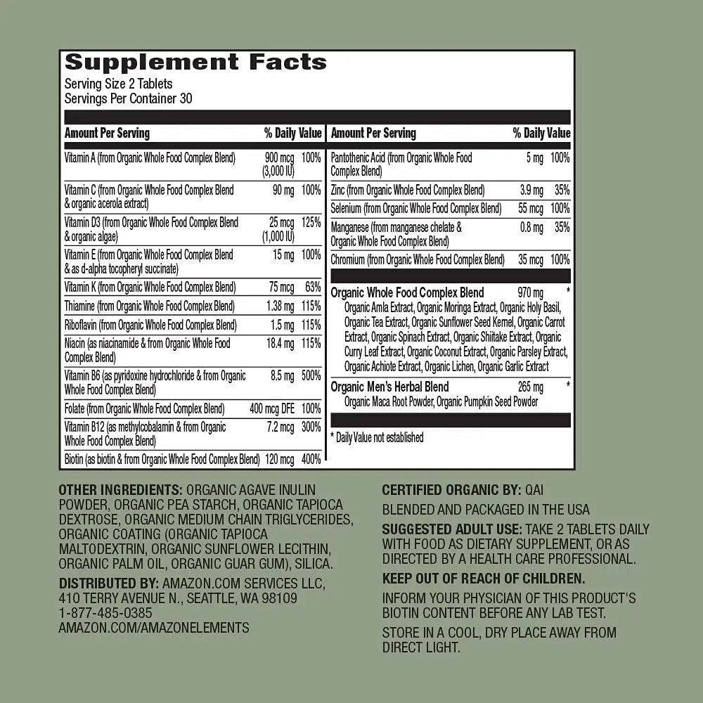 Amazon Elements Organic Whole Food Men's Multi, 60 tablets Amazon Elements uk supplements