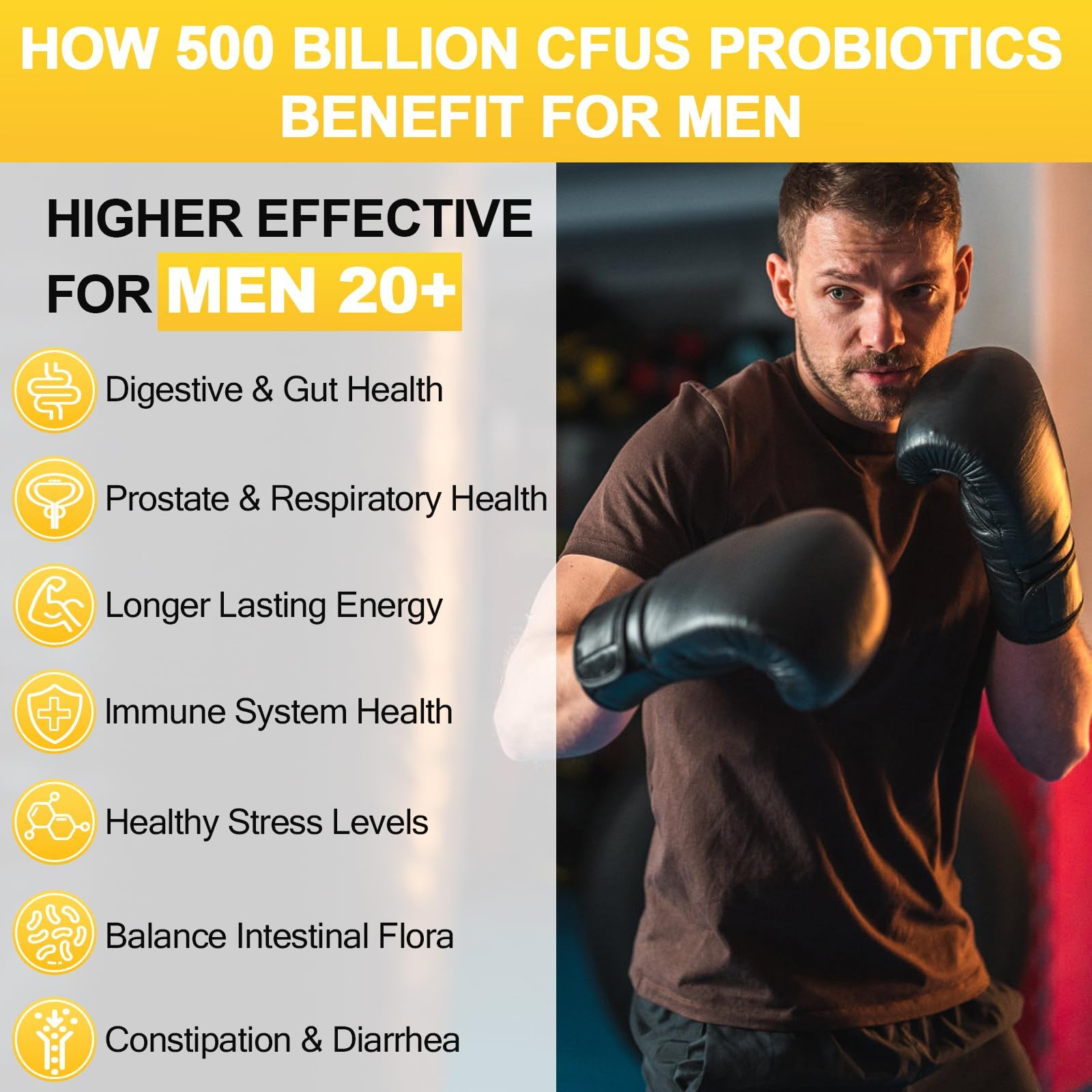 Probiotics for Men, 500 Billion CFUs & 12 Strains Mens Probiotic with Turmeric Cranberry, Goji, Gut Health for Men, for Digestive Health, Gut, Bloating & Gas, Immune, Energy Support, 120-Day Supply RSETU uk supplements