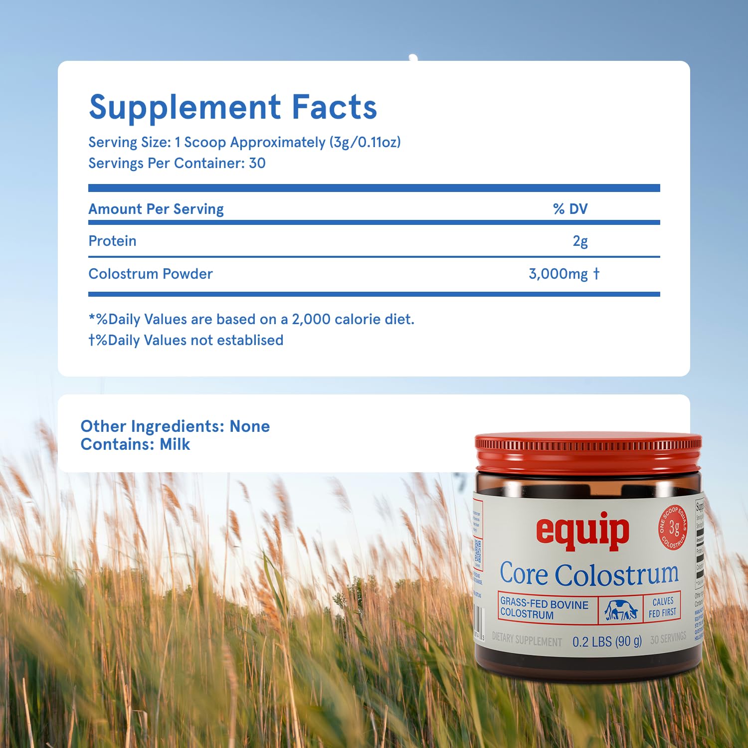 Equip Foods Core Bovine Colostrum Powder - 3,000mg Grass Fed Colostrum Supplement - Gut Health, Immunity, Recovery Lactoferrin Supplements - Keto Friendly Bovine Colostrum, 30 Servings, Unflavored Equip uk supplements