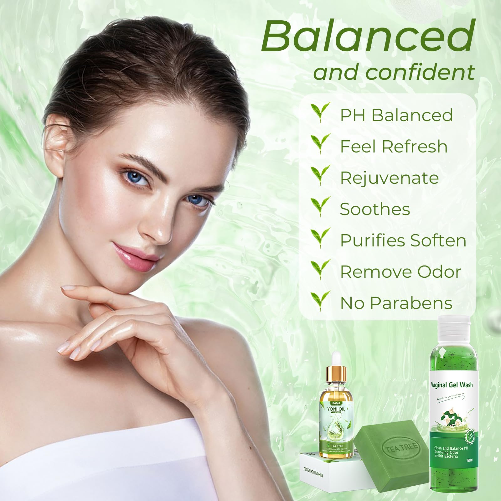 Feminine Wash & Yoni Oil & Yoni Soap Tea Tree Set for Women, Yoni Wash for Vaginal Ph Balance Remove BASSI uk supplements