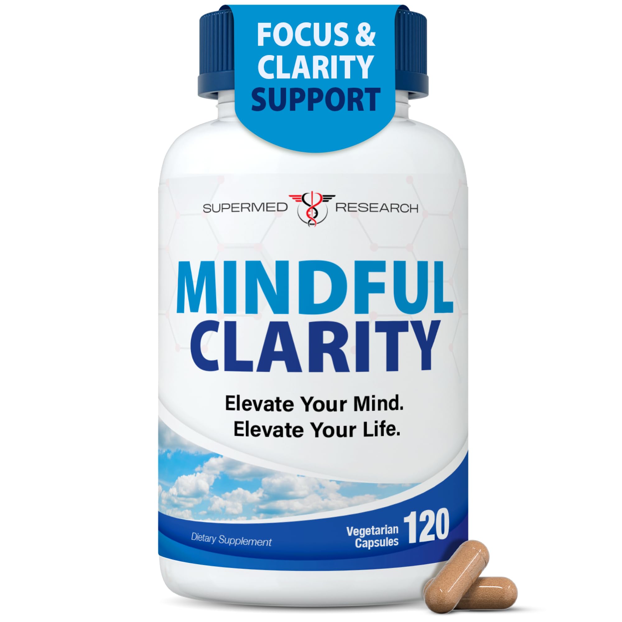 Supermed Research Mental Clarity & Focus Supplement with Bacopa, Rhodiola, Ginkgo Biloba, Huperzine, Vitamin B12, DMAE – Vegan Nootropic Brain Supplement for Memory and Brain Health (120 Capsules) Supermed Research uk supplements
