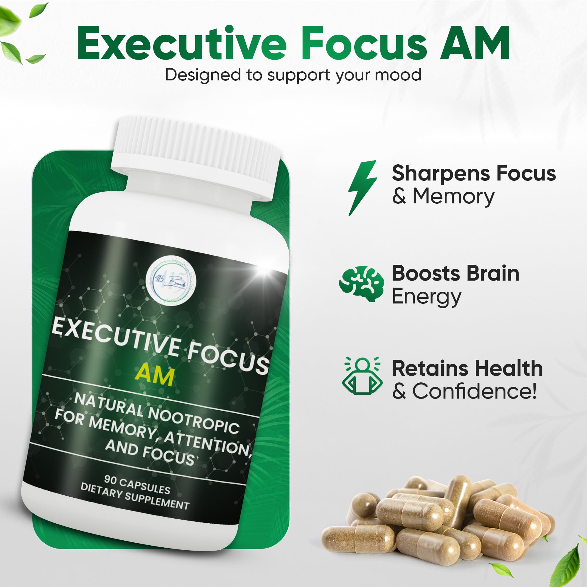 12-in-1 Natural Nootropic Brain Supplement for Memory and Focus, Nootropic for Men & Women, Brain Support Pill for Adults, Brain Vitamins - Focus 30 Day Supply Executive Focus uk supplements
