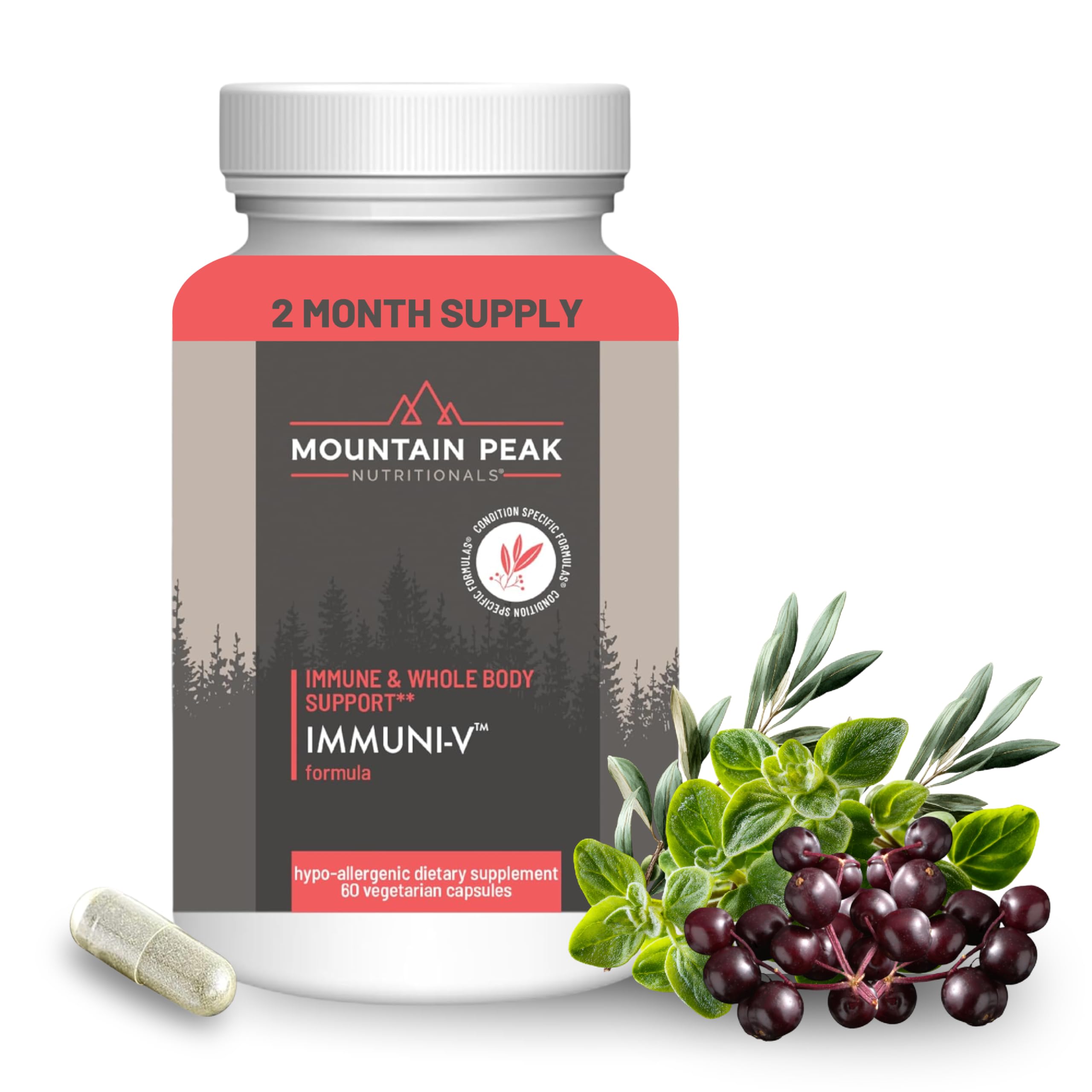 Mountain Peak Nutritionals Immuni-V - Immune System & Whole Body Support Supplement - Natural Antioxidant Booster with Humic Acid, Olive Extract, & Elderberry (60 Vegetarian Capsules) Mountain Peak Nutritionals uk supplements