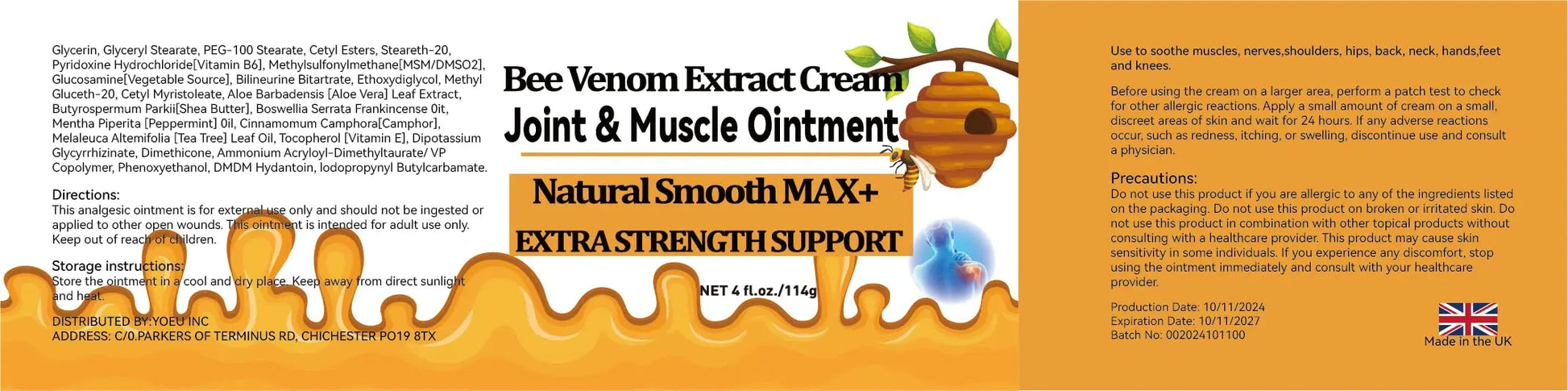 WONDROUSZ Bee Venom Joint Cream, Extra Strength Muscle & Bone Soothing Ointment, for Shoulder, Back, Neck, Hands, Feet, Leg, Knees, Ankle, Arthritis, Meniscus, for Adults, Seniors WONDROUSZ uk supplements