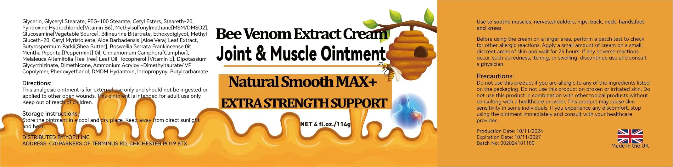 WONDROUSZ Bee Venom Joint Cream, Extra Strength Muscle & Bone Soothing Ointment, for Shoulder, Back, Neck, Hands, Feet, Leg, Knees, Ankle, Arthritis, Meniscus, for Adults, Seniors WONDROUSZ uk supplements
