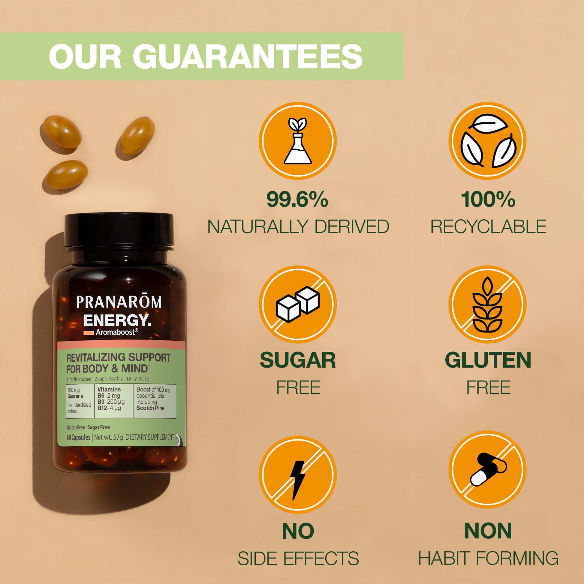 Pranarom - Aromaboost Energy Herbal Supplement - for Physical and Mental Fatigue - Guarana - Vitamins B6 B9 B12 - Pure Scots Pine Essential Oil - 60 Count Pranarom uk supplements