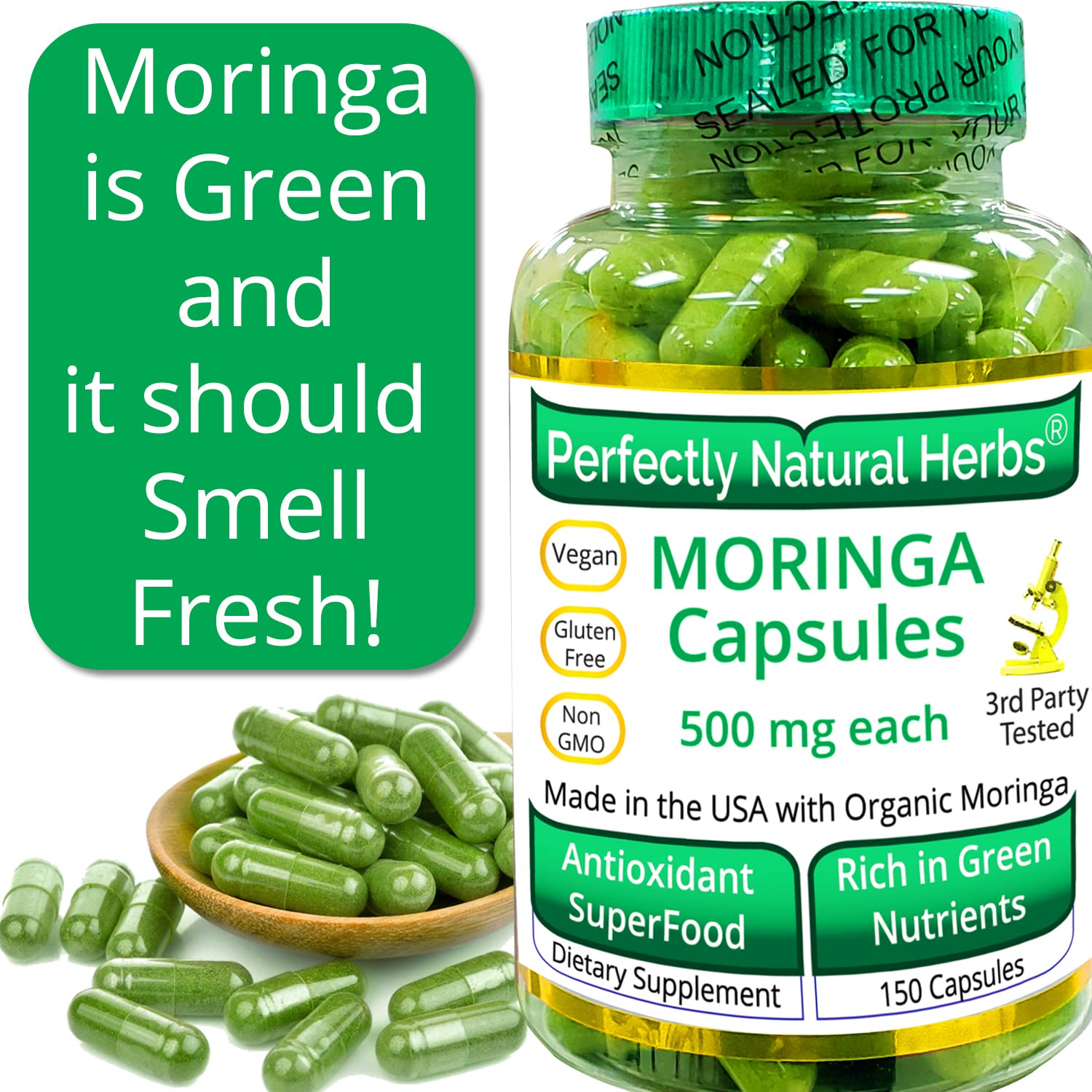 150 Moringa Capsules Made With USDA Certified Organic Moringa Leaf Powder Perfectly Natural Herbs uk supplements