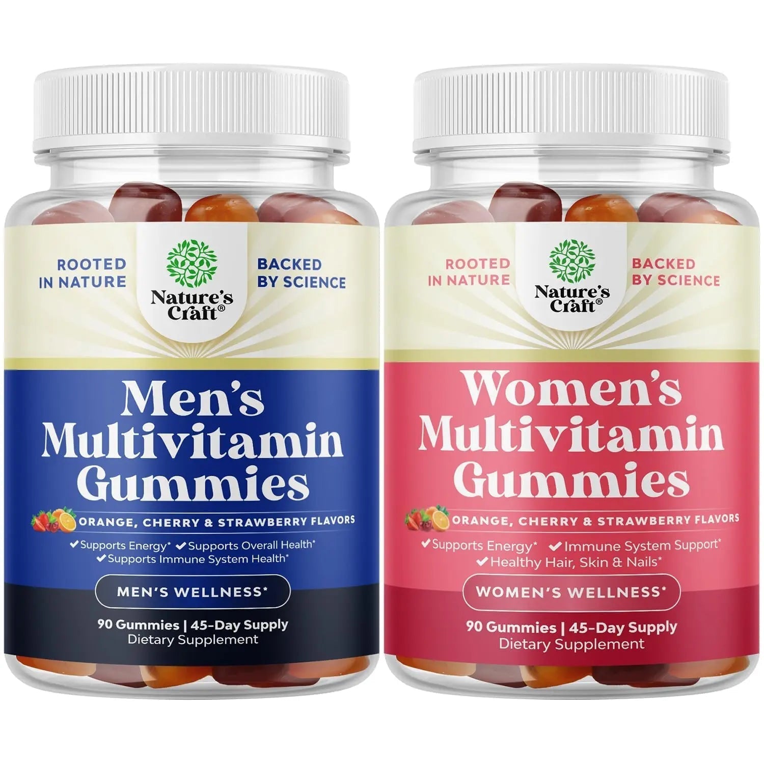 Bundle of Daily Mens Multivitamins Gummies with Zinc and Biotin for Energy and Immunity and Daily Multivitamin for Women Gummies - Gummy Vitamins for Health and Wellness Natures Craft uk supplements