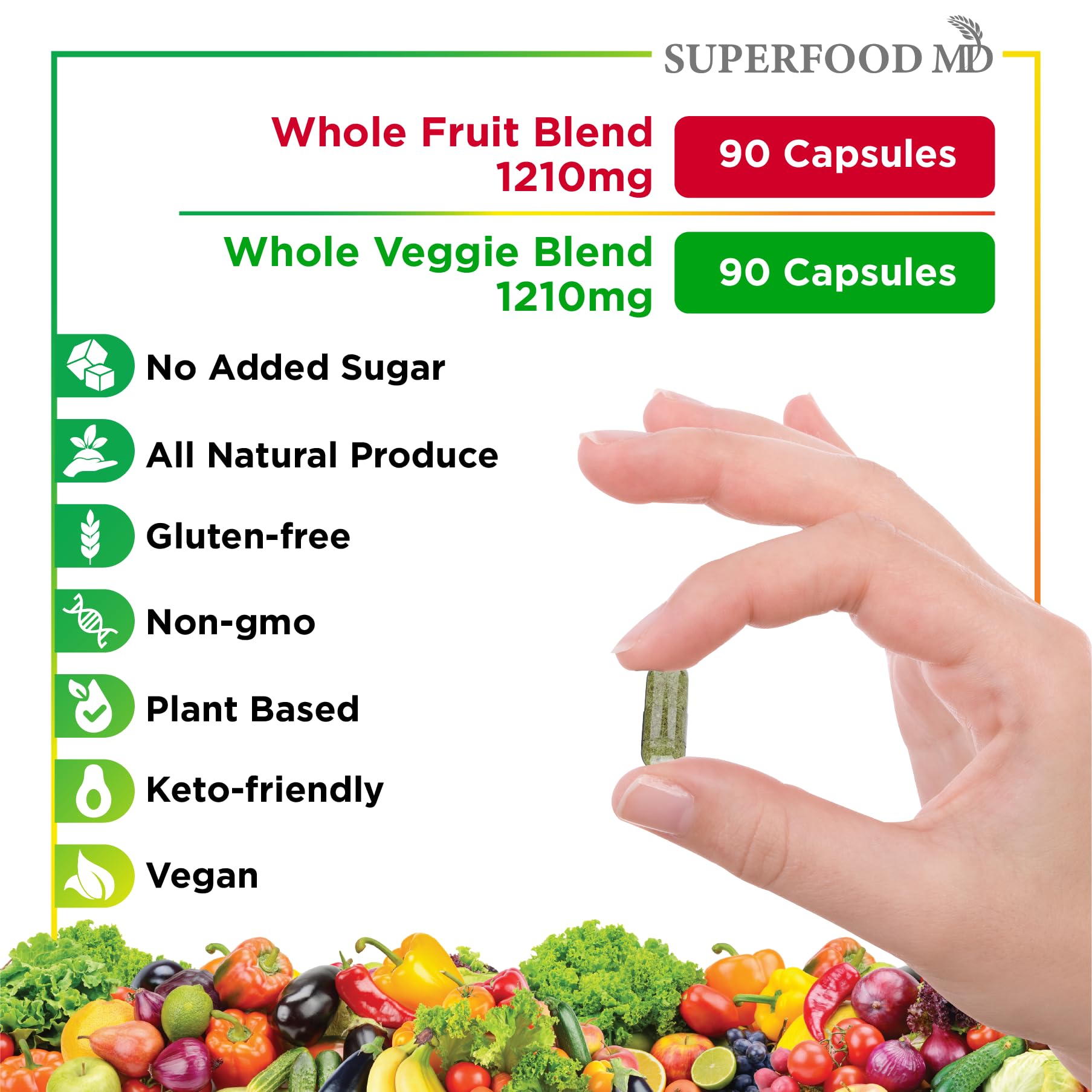 Superfood MD Fruits & Veggies Supplement - Whole Food Natural Superfoods - with Beta Carotene - Soy Free- 90 Count (Pack of 2) Superfood MD uk supplements