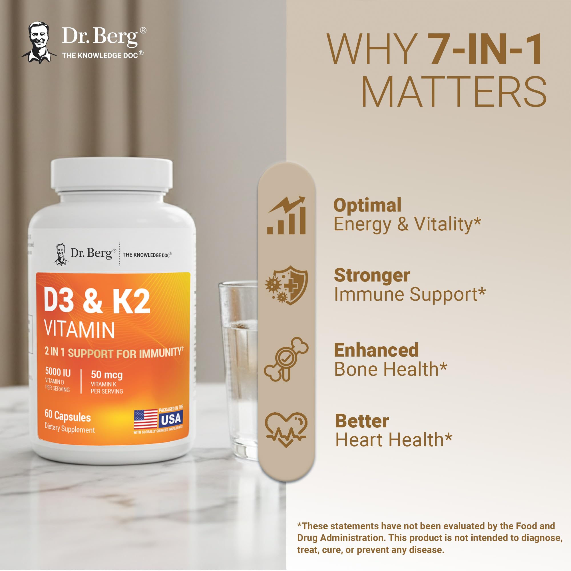 Dr. Berg Vitamin D3 & K2 5,000 IU + MK-7 – 60 Capsules – Immune, Bone & Heart Support* Supplement w/Magnesium, Zinc, B6 – 4X Lab-Tested – No Fillers – Non-GMO, cGMP, Formulated in USA Dr. Berg Nutritionals uk supplements