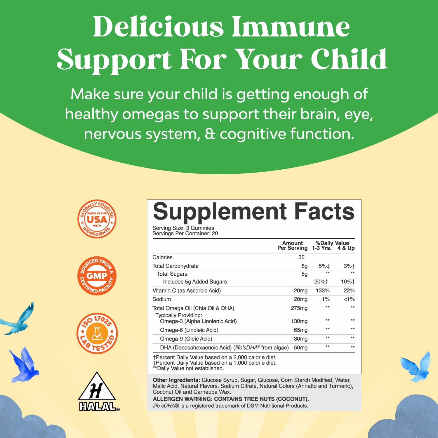 Bundle of Kids DHA Omega 3 Gummies - Fatty Acids Omega 3 6 9 for Brain Immune Strength Vision Focus Support and Liquid Multivitamin for Kids Immunity Support Natures Craft uk supplements