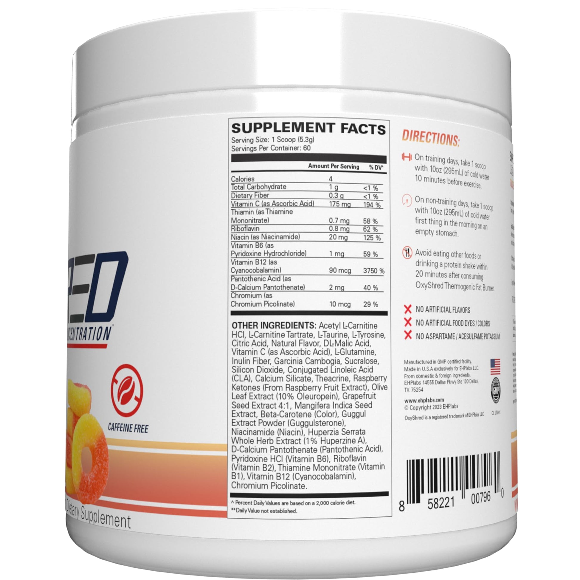 EHP Labs OxyShred Non Stimulant Pre Workout Powder - Stim Free Pre Workout, Caffeine Free Preworkout for Men & Women with L Glutamine & Acetyl L Carnitine - Peach, 60 Servings EHP Labs uk supplements
