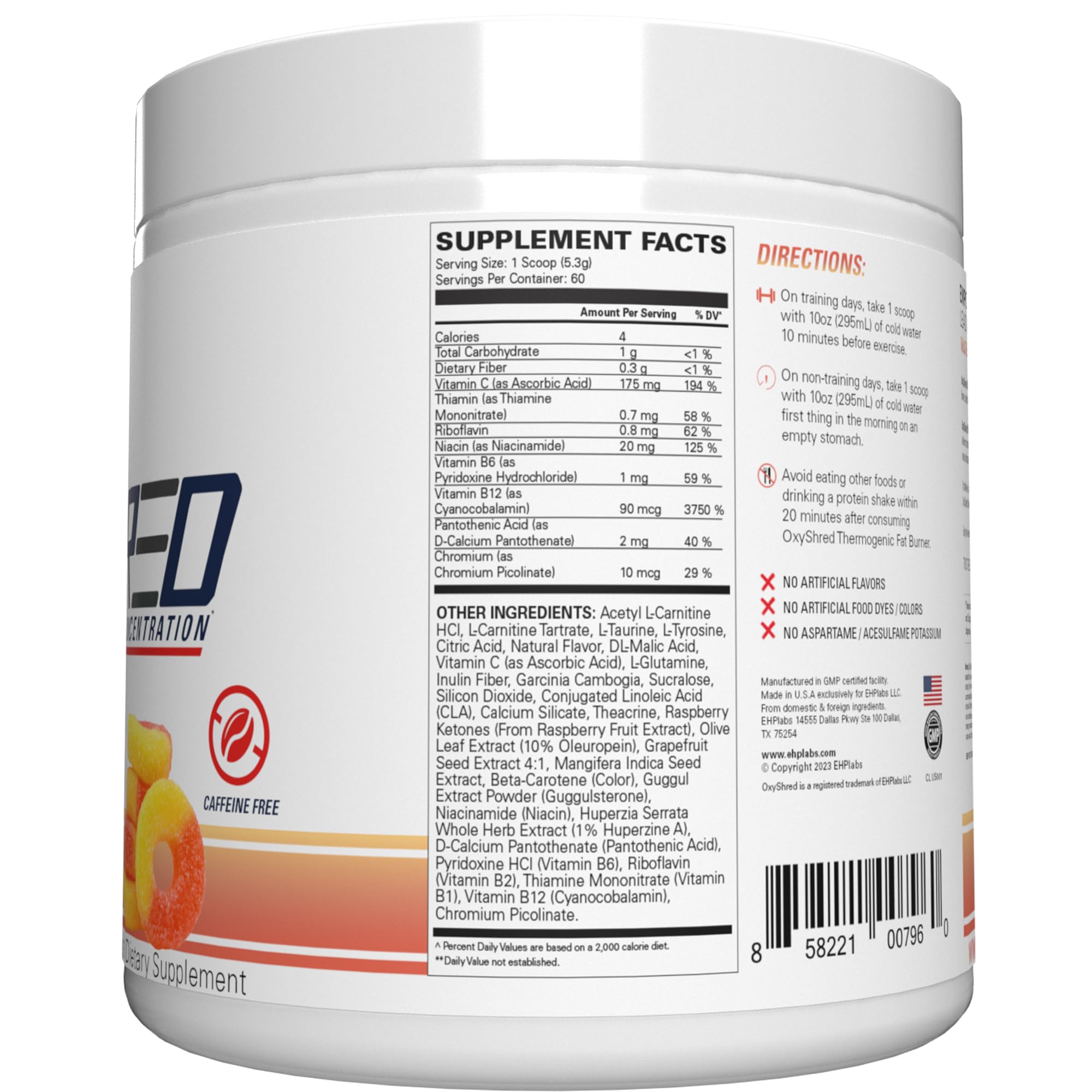 EHP Labs OxyShred Non Stimulant Pre Workout Powder - Stim Free Pre Workout, Caffeine Free Preworkout for Men & Women with L Glutamine & Acetyl L Carnitine - Peach, 60 Servings EHP Labs uk supplements