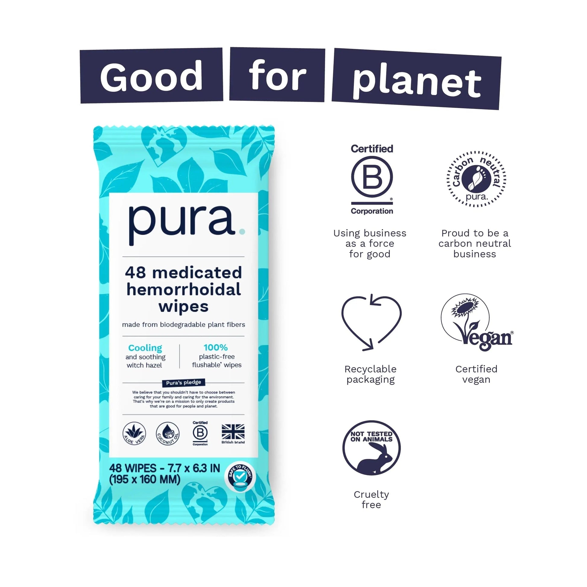 Pura Flushable Hemorrhoid Wipes XL, 48 Count, Medicated with Cooling Witch Hazel, Aloe & Coconut Oil, Fast Relief, Fragrance-Free, 100% Plastic-Free Pura uk supplements