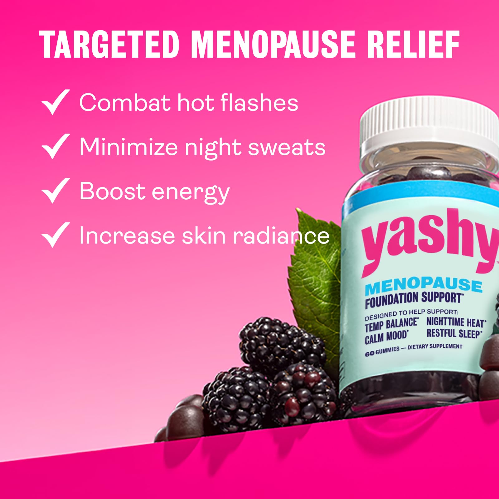 Yashy Gummies for Menopause | Hormone-Free Supplements for Women | Clinically Backed | 30 Servings | Helps Alleviate Hot Flashes, Night Sweats, & Mood Swings | Supports Libido | BlackBerry Flavor YASHY uk supplements