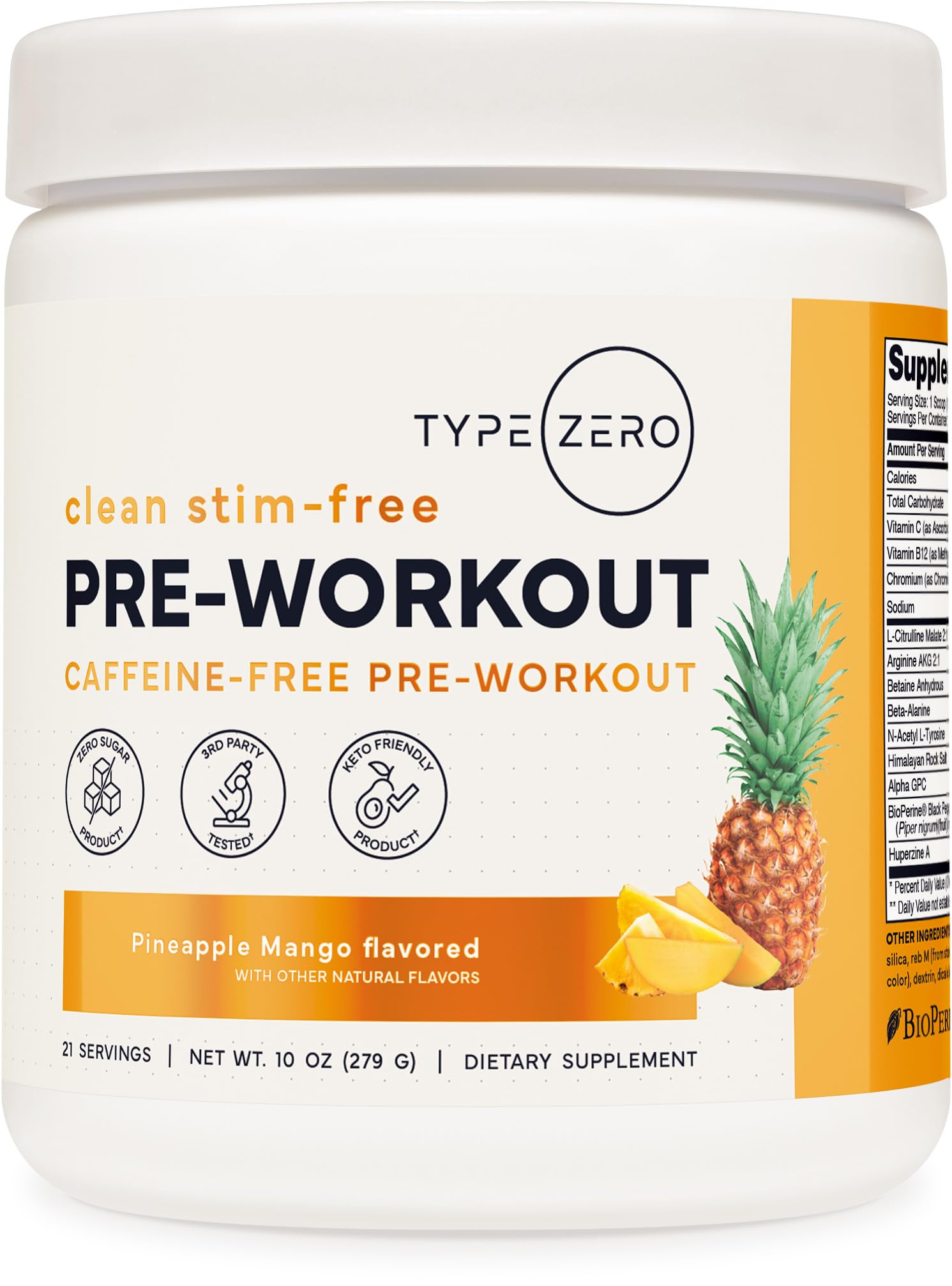 Type Zero Clean Stim Free Pre Workout Powder + Nitric Oxide Booster with L-Citrulline Malate, Arginine AKG, Beta Alanine - Caffeine & Stimulant Free - Pineapple Mango Flavor, 21 Servings Type Zero uk supplements