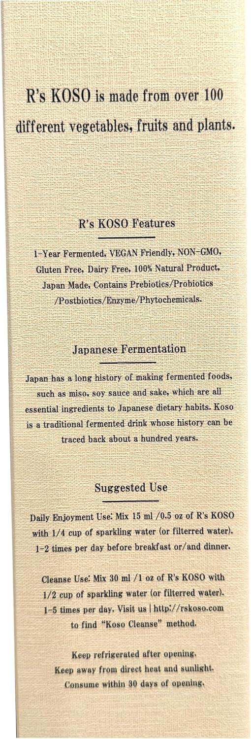 R's KOSO 3-Day Cleanse Japanese Enzyme Drink Rich in Postbiotics, Probiotics and Prebiotic, Made from 100+ Vegetables ＆ Fruits - Natural Support for Better Digestion & Gut Health + Detox - 16oz R's KOSO uk supplements