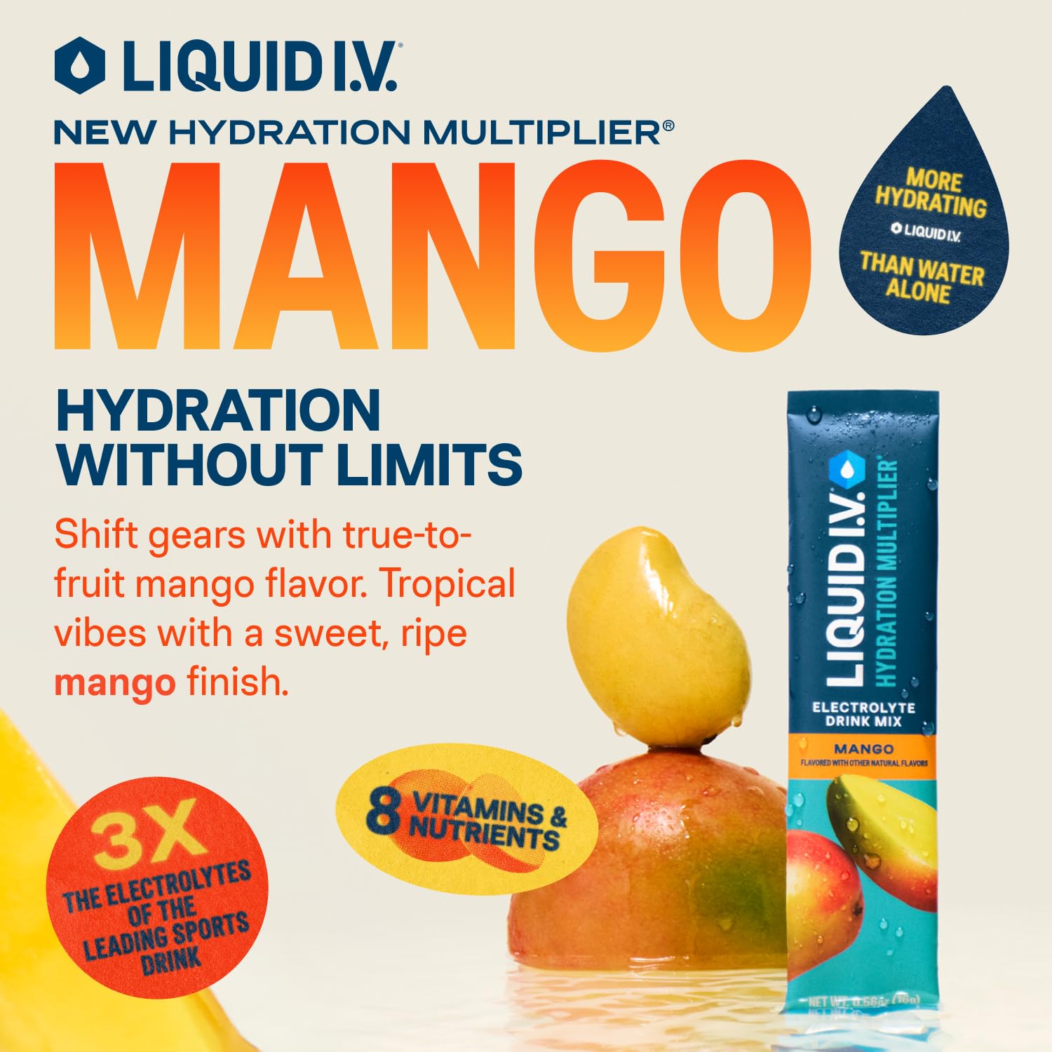 Liquid I.V.® Hydration Multiplier - Mango | Electrolyte Powder Drink Mix | 1 Pack (16 Servings) Liquid I.V. uk supplements