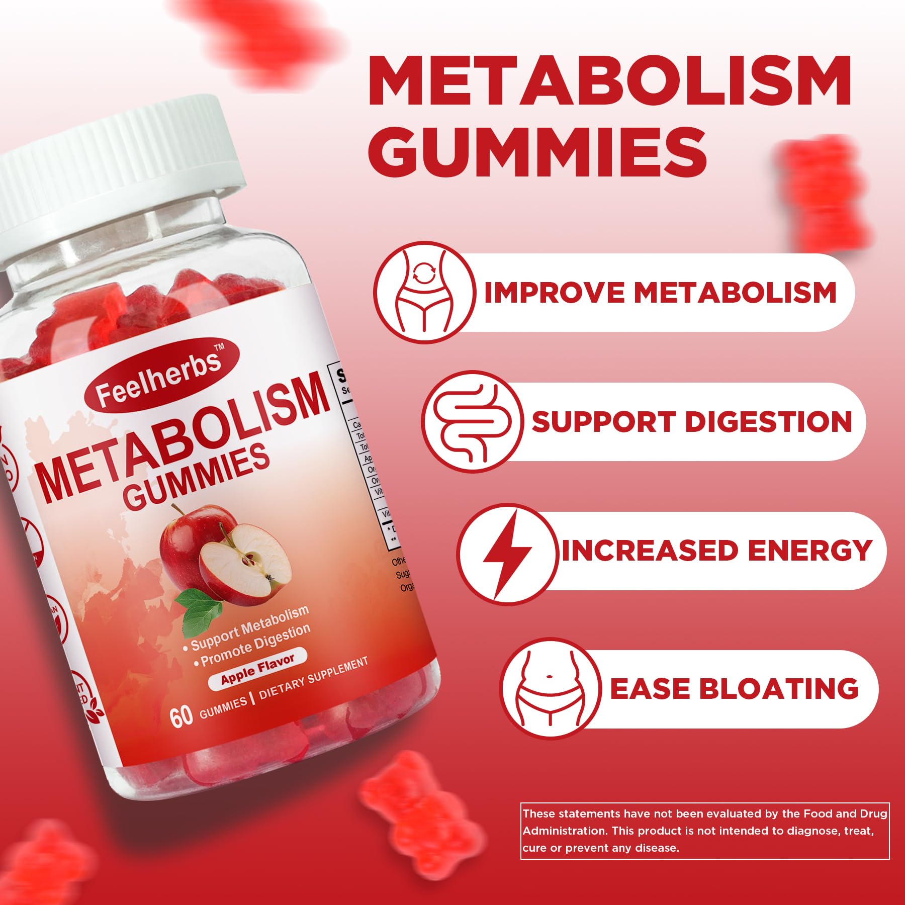 Feelherbs Metabolism Gummies for Women and Men Digestion & Energy, 60 Count Apple Cider Vinegar Gummies with Vitamin B12 & Beet Root, Chewable Keto ACV Vitamin for Metabolism & Detox Cleanse Feelherbs uk supplements