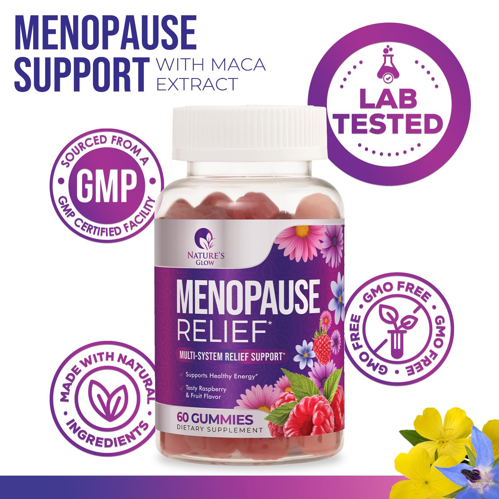 Menopause Supplement for Women - Complete Multi-Benefit Menopause Relief Gummy for Mild Hot Flashes & Night Sweats, Natural Balance & Energy Support, Menopausal Vitamins, Gluten Free - 60 Gummies Nature's Glow uk supplements