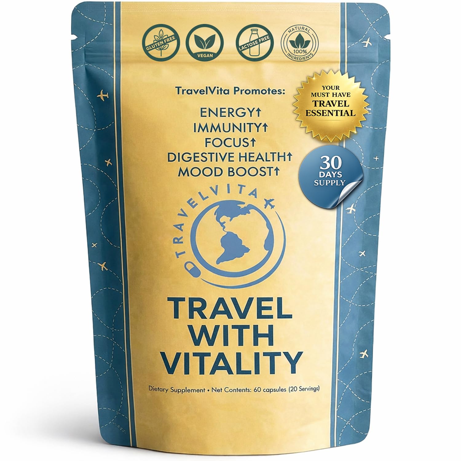 Natural Travel Pills - Traveling Supplement for Jet Lag Relief, Digestion, Immunity, Energy, Sleep, Circulation - Vacation and Long Flight Essentials for Men and Women - 30 Day Supply TravelVita uk supplements